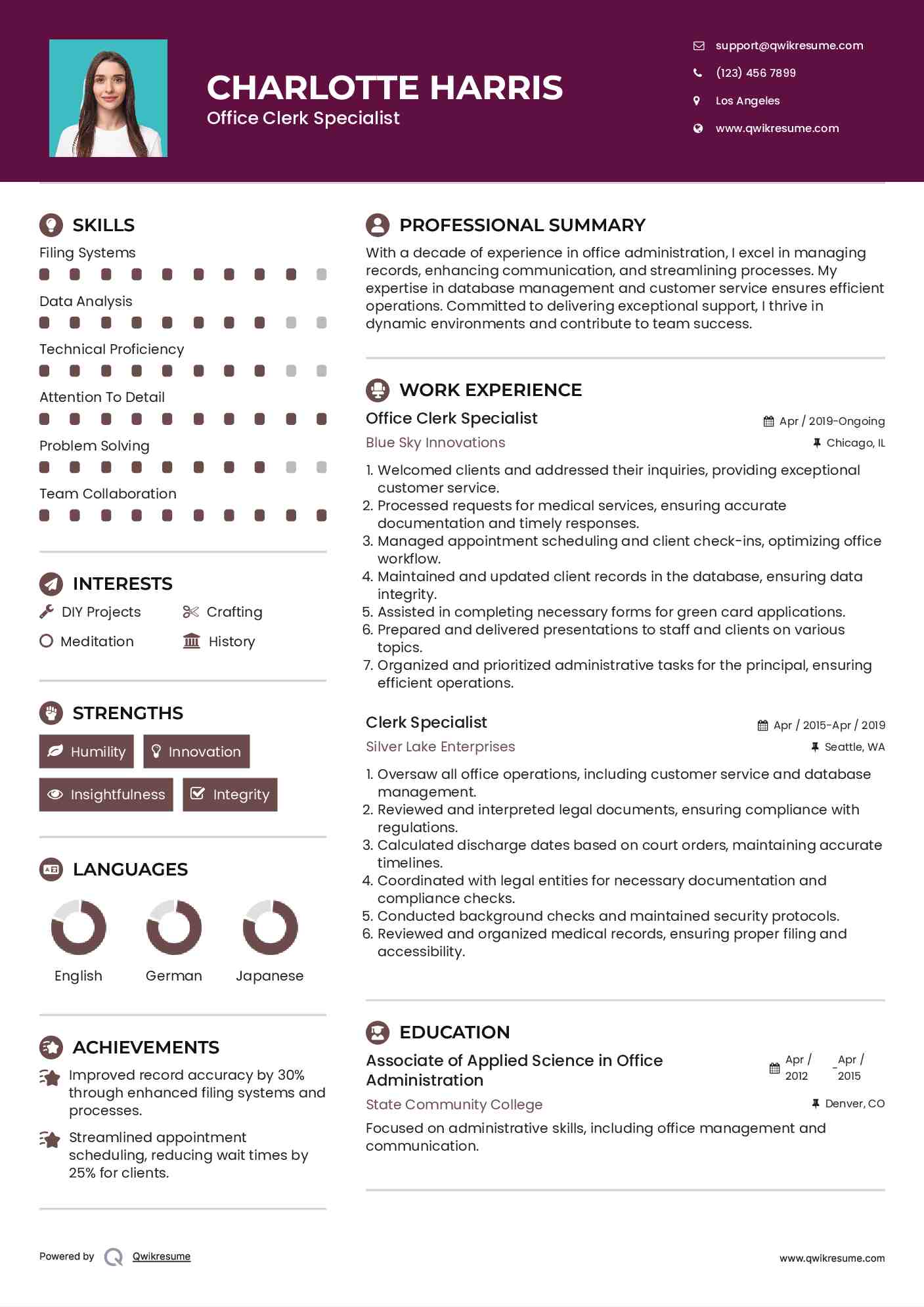 Office Clerk Specialist Resume Template