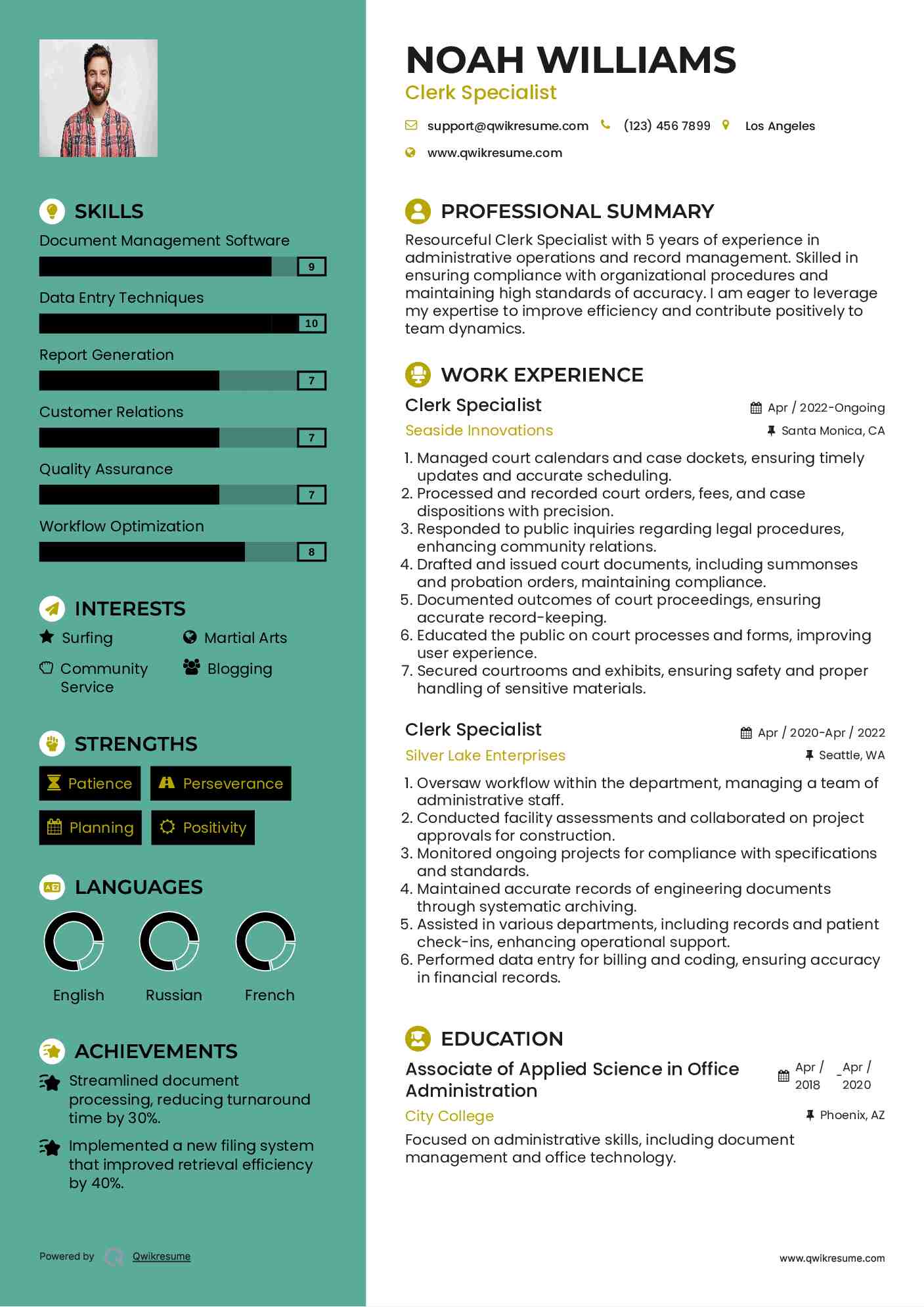 Clerk Specialist Resume Format