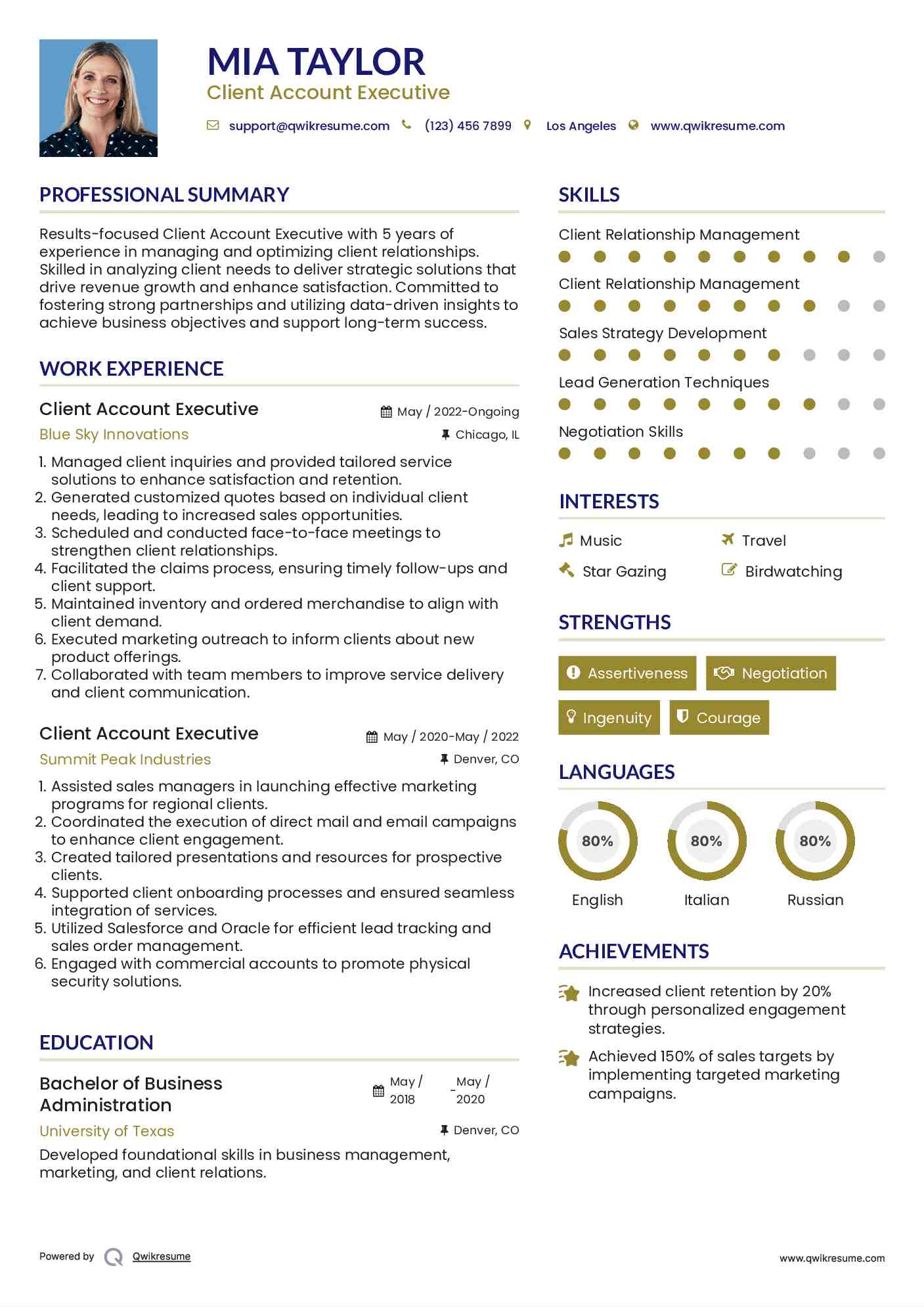 Client Account Executive Resume Example