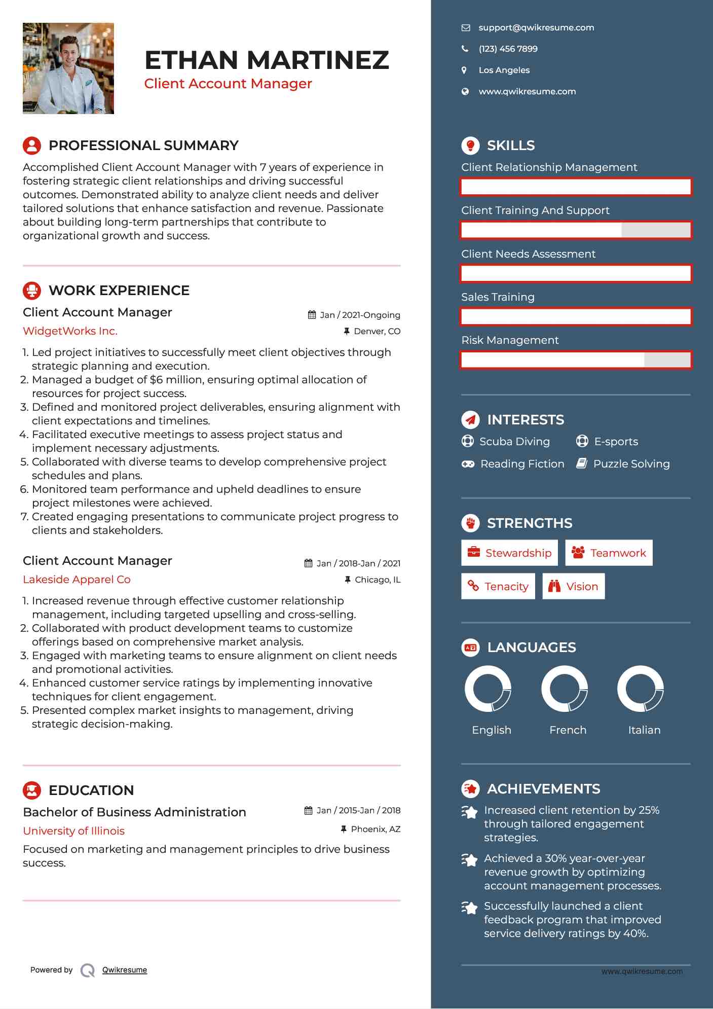 Client Account Manager Resume Template