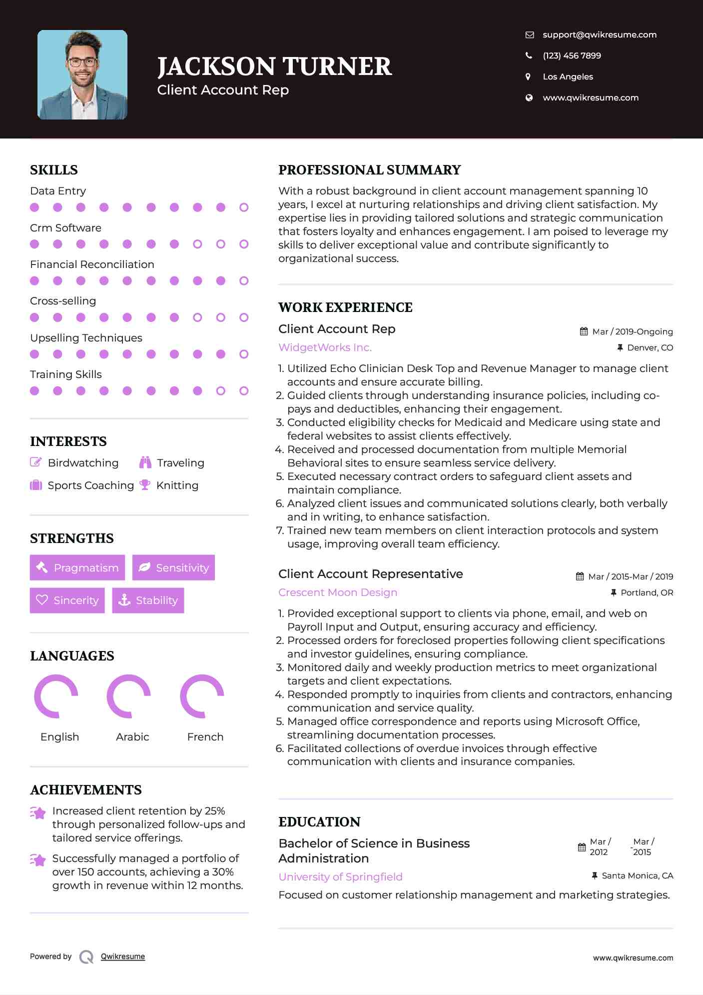 Client Account Rep Resume Example