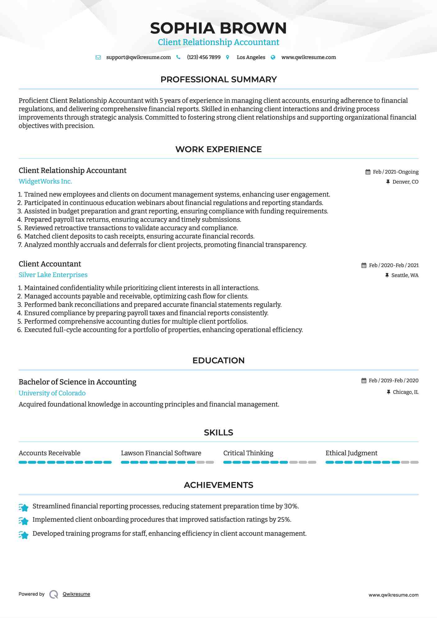 Client Relationship Accountant Resume Example