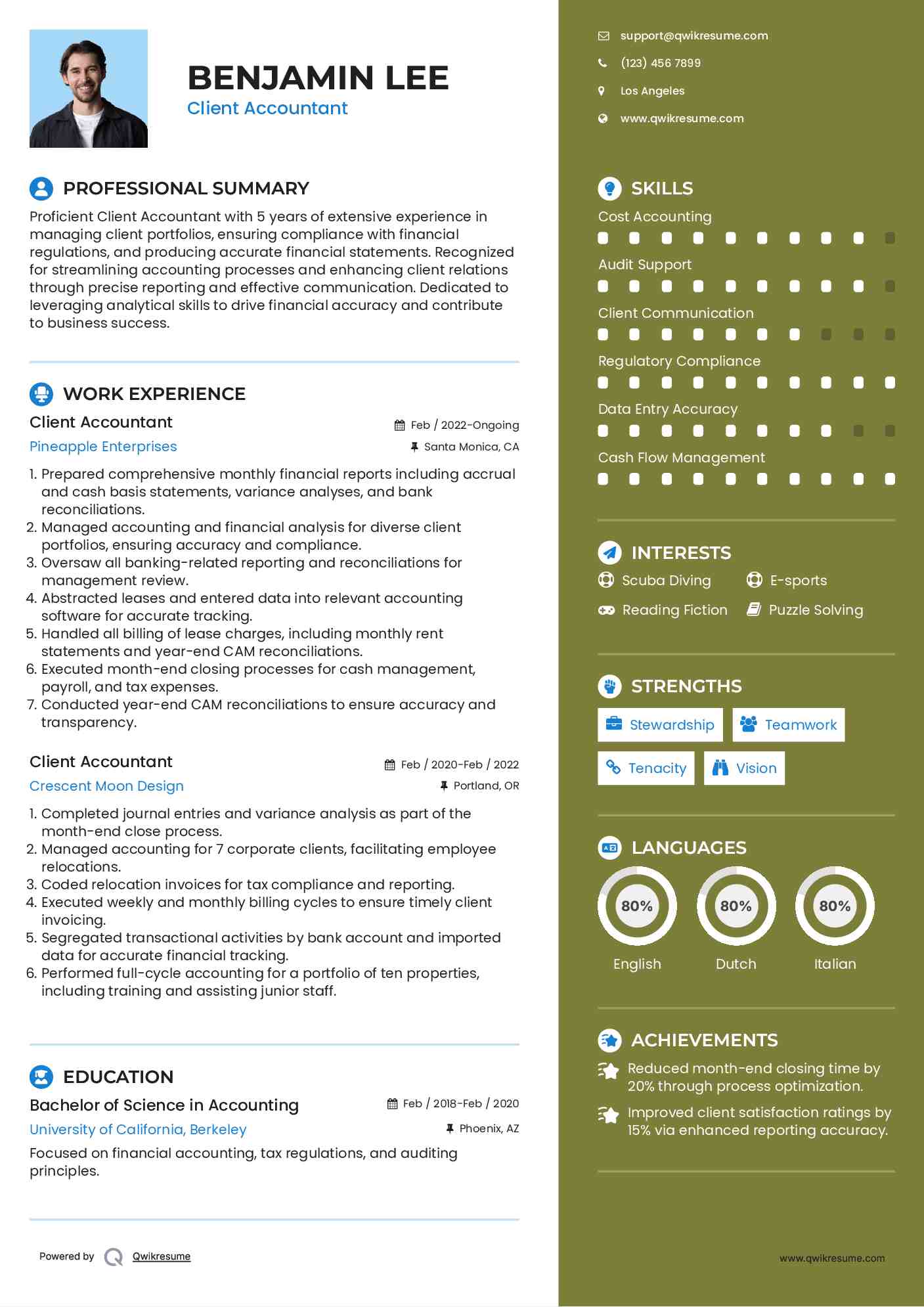Client Accountant Resume Example