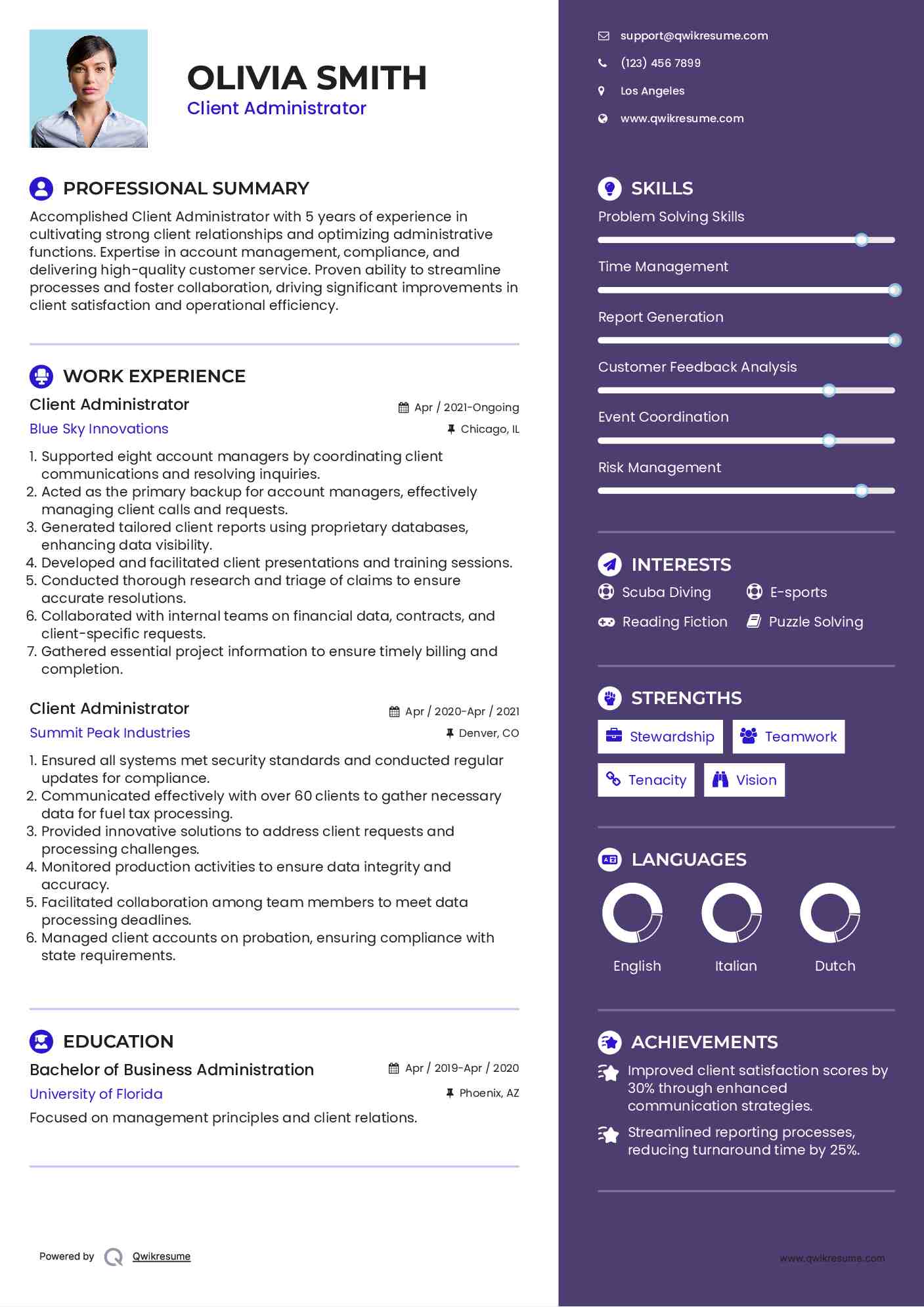 Client Administrator Resume Template
