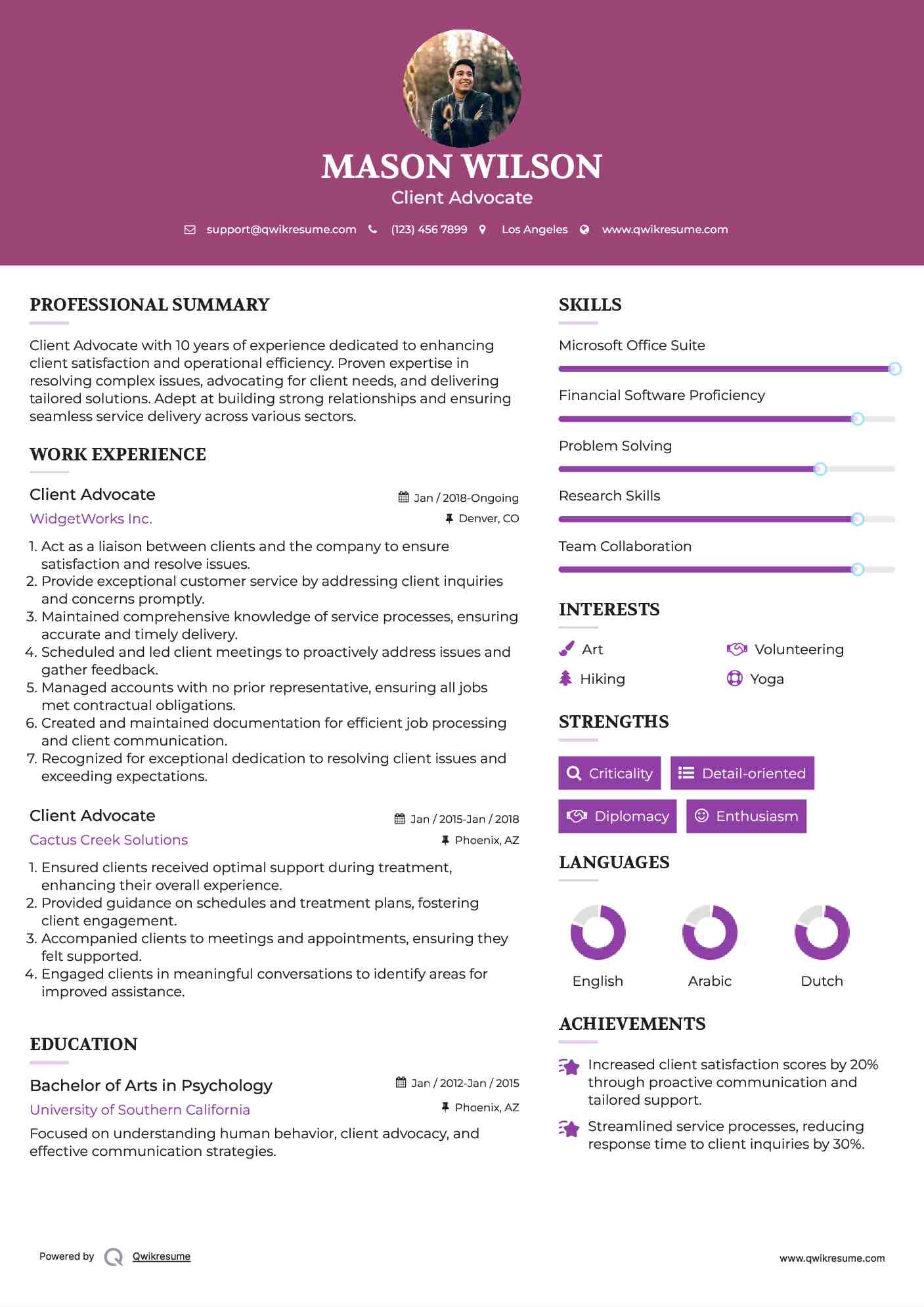 Client Advocate Resume Template