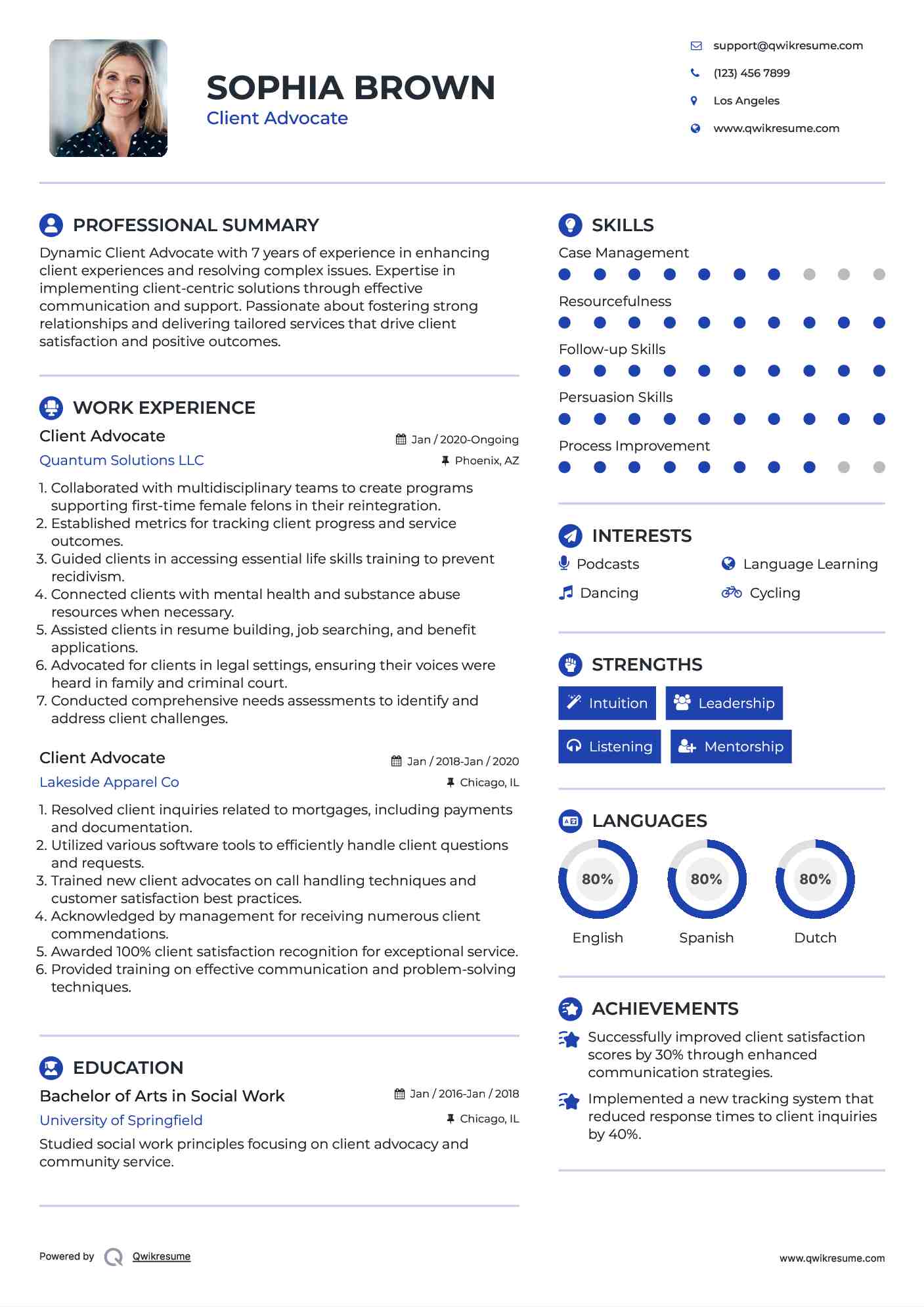 Client Advocate Resume Model