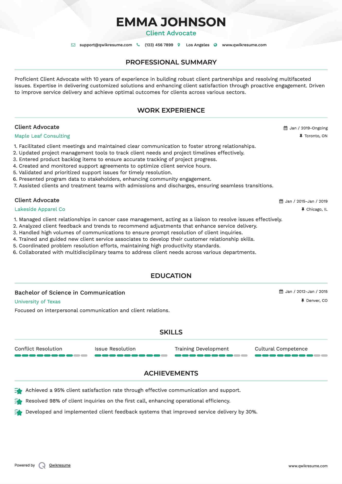 Client Advocate Resume Template