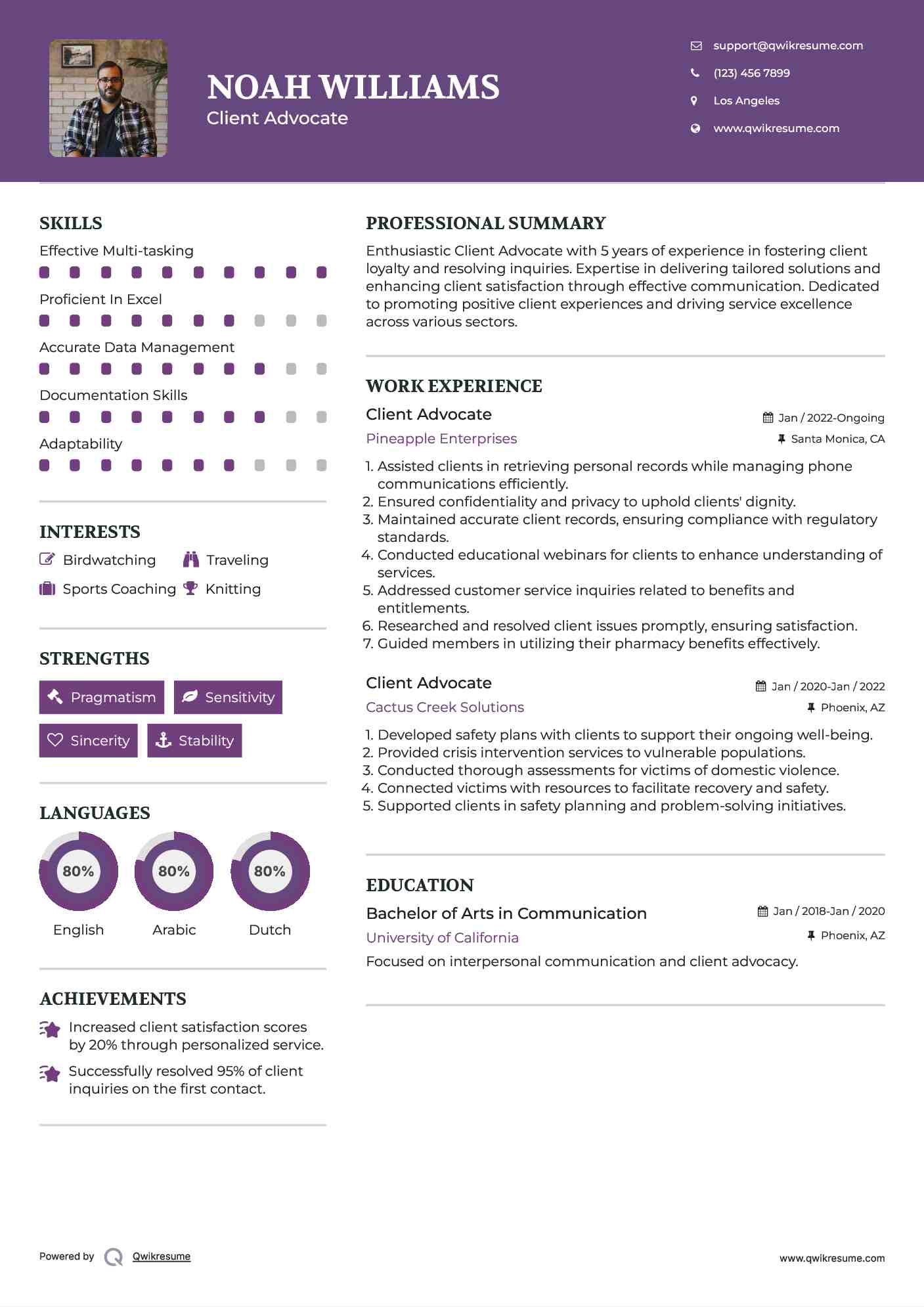 Client Advocate Resume Model