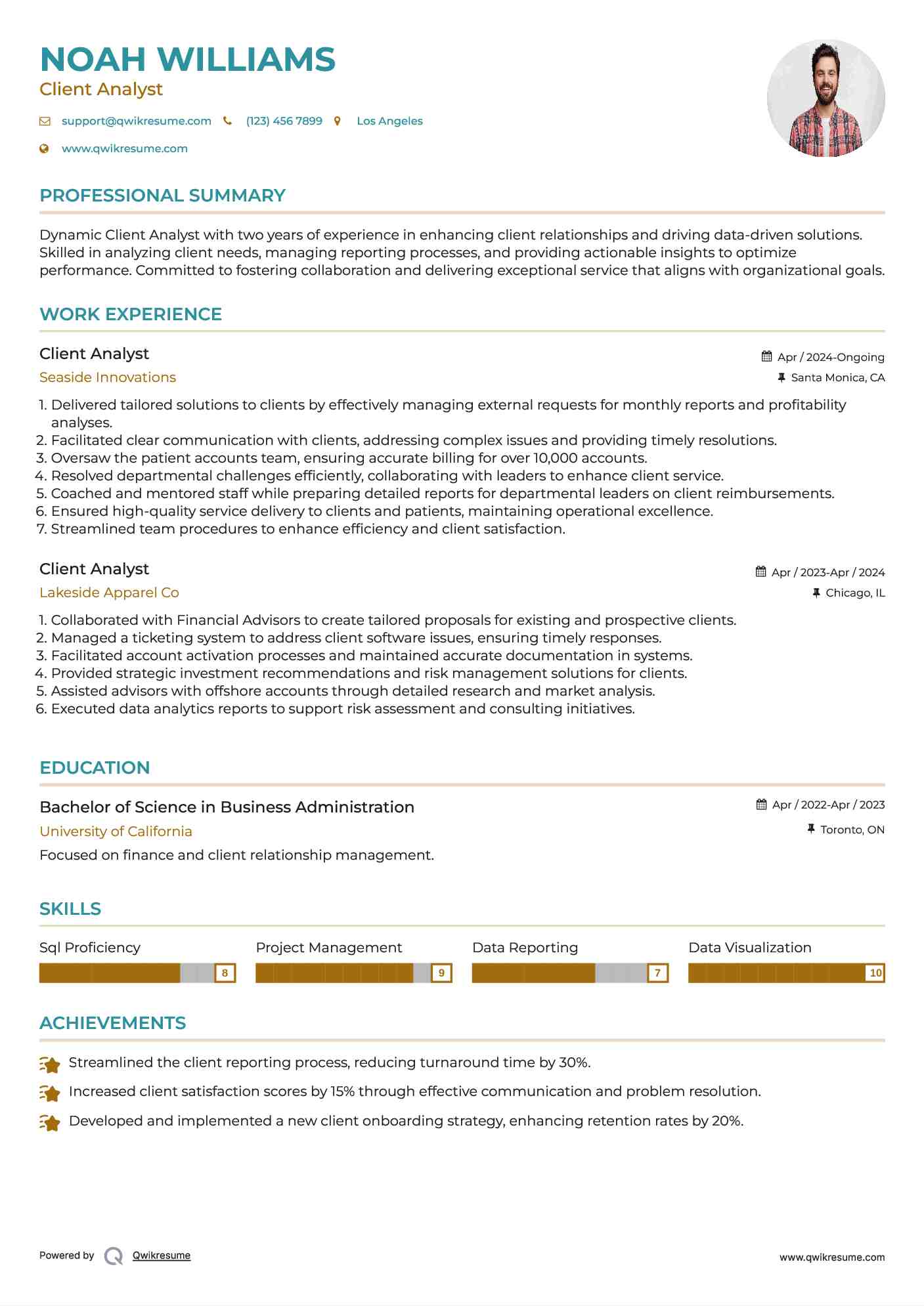 Client Analyst Resume Format