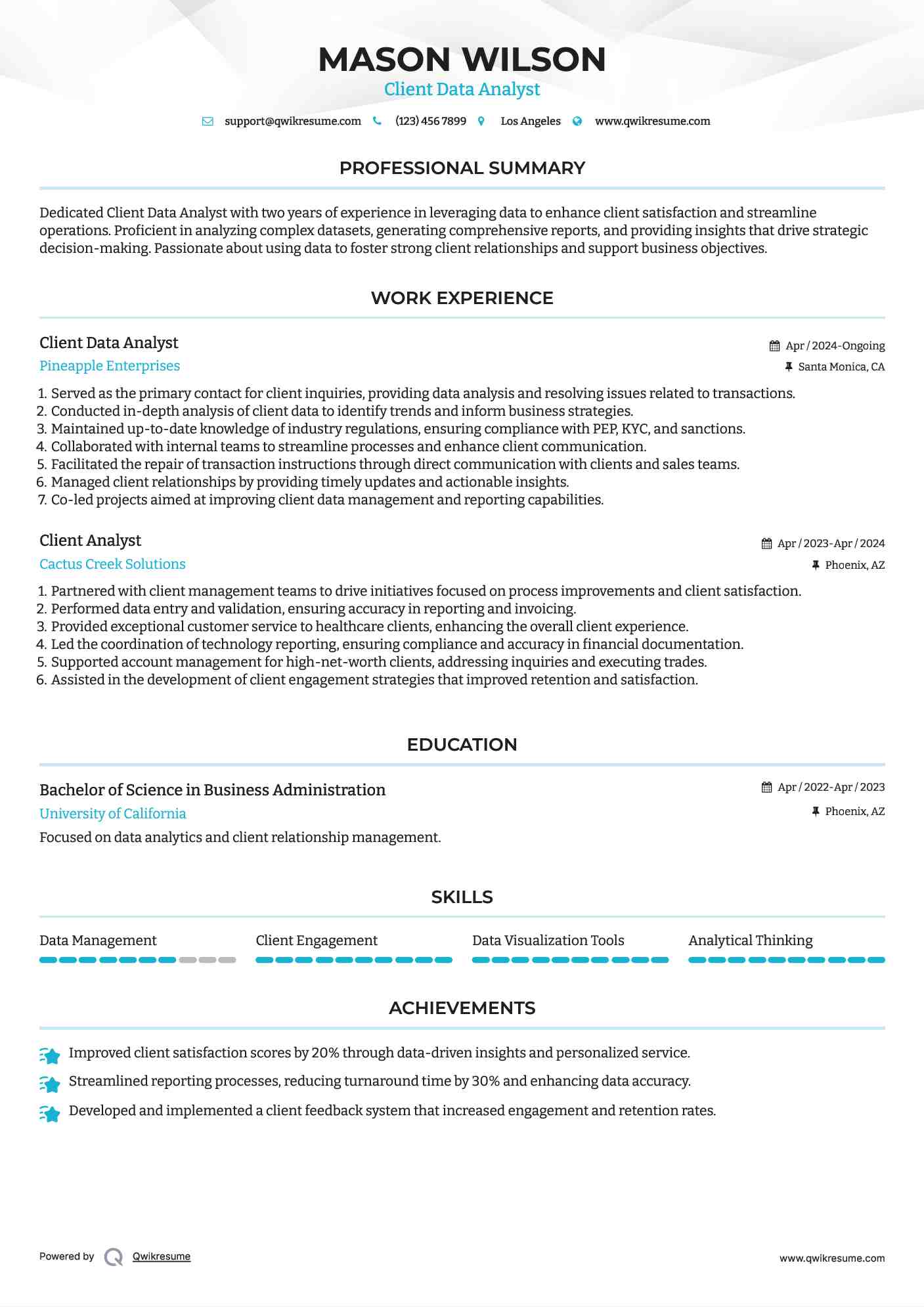 Client Data Analyst Resume Template