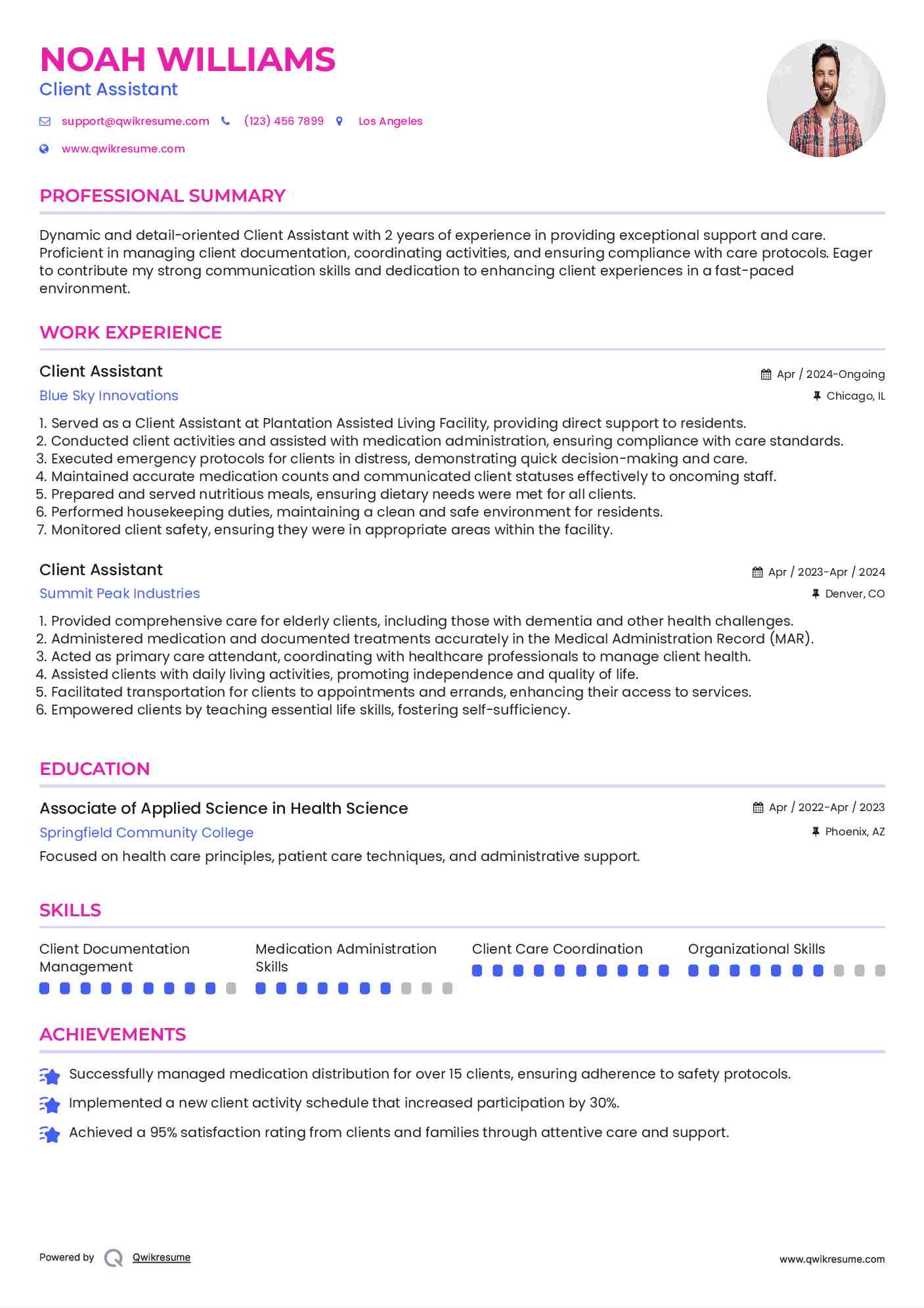 Client Assistant Resume Model