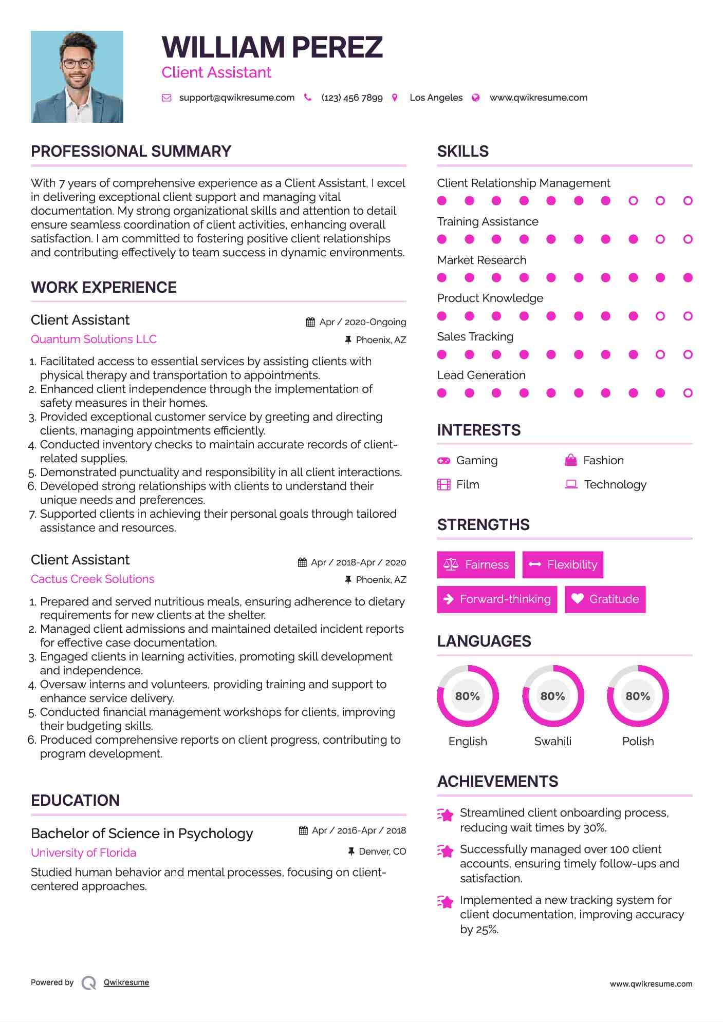 Client Assistant Resume Format