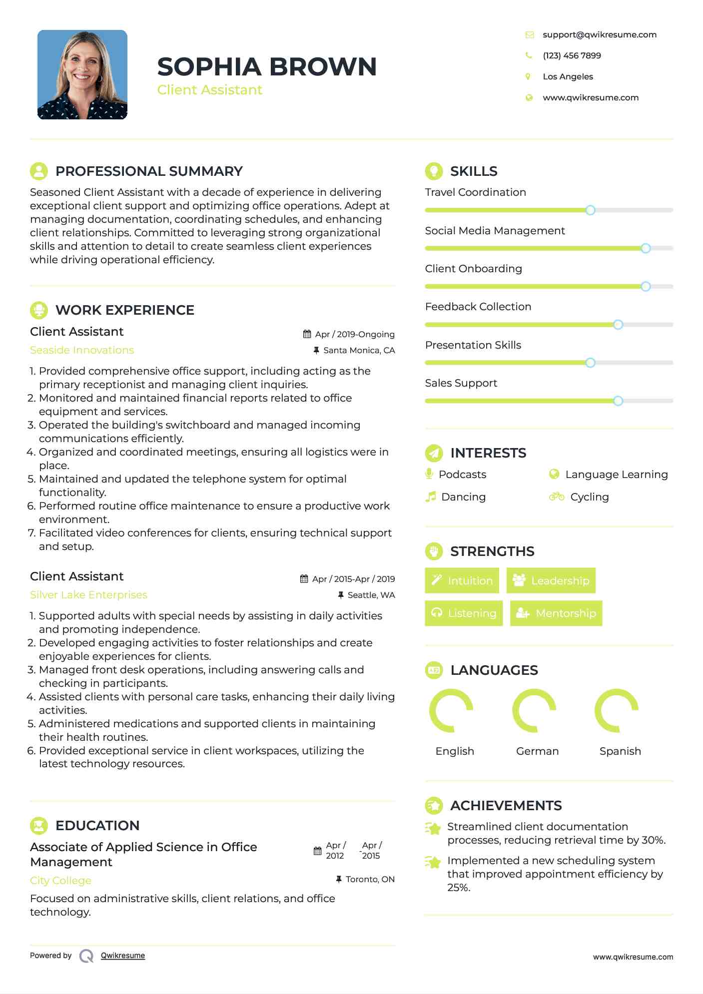 Client Assistant Resume Example