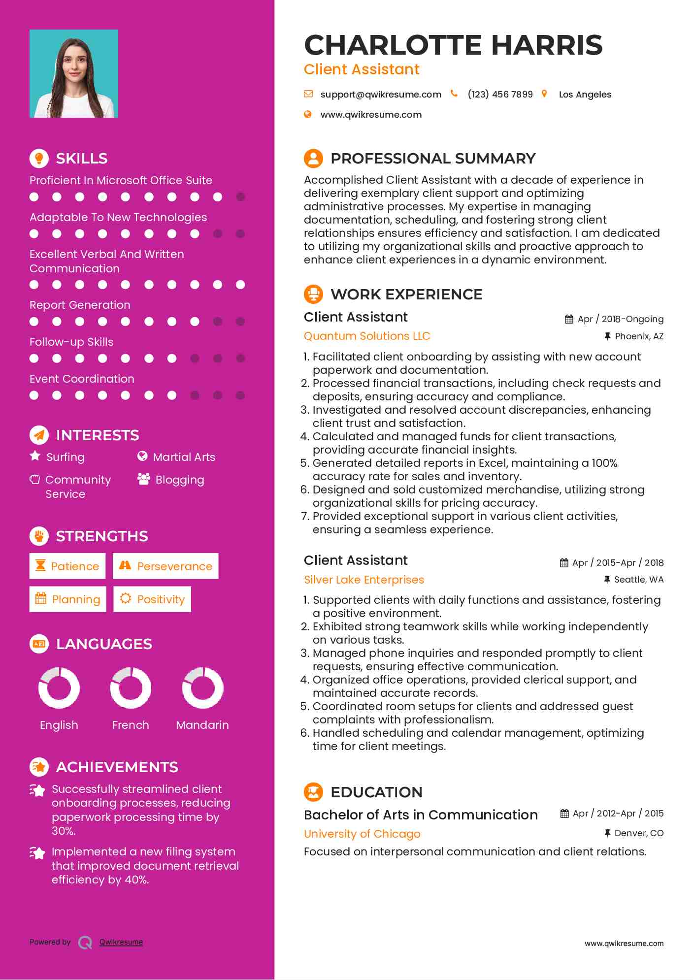 Client Assistant Resume Format