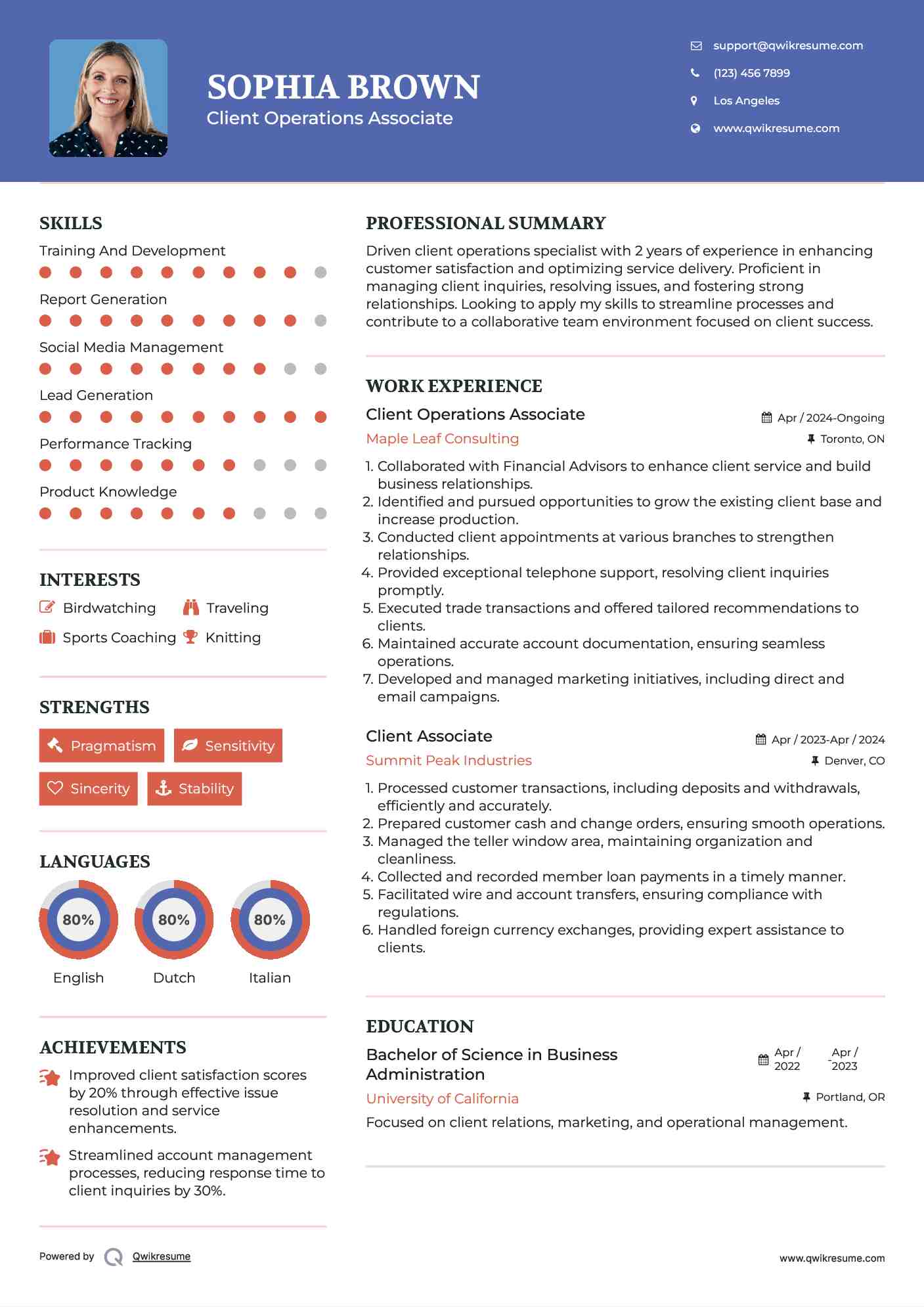Client Operations Associate Resume Model