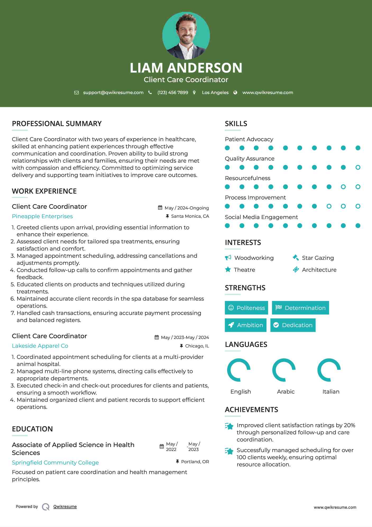 Client Care Coordinator Resume Example