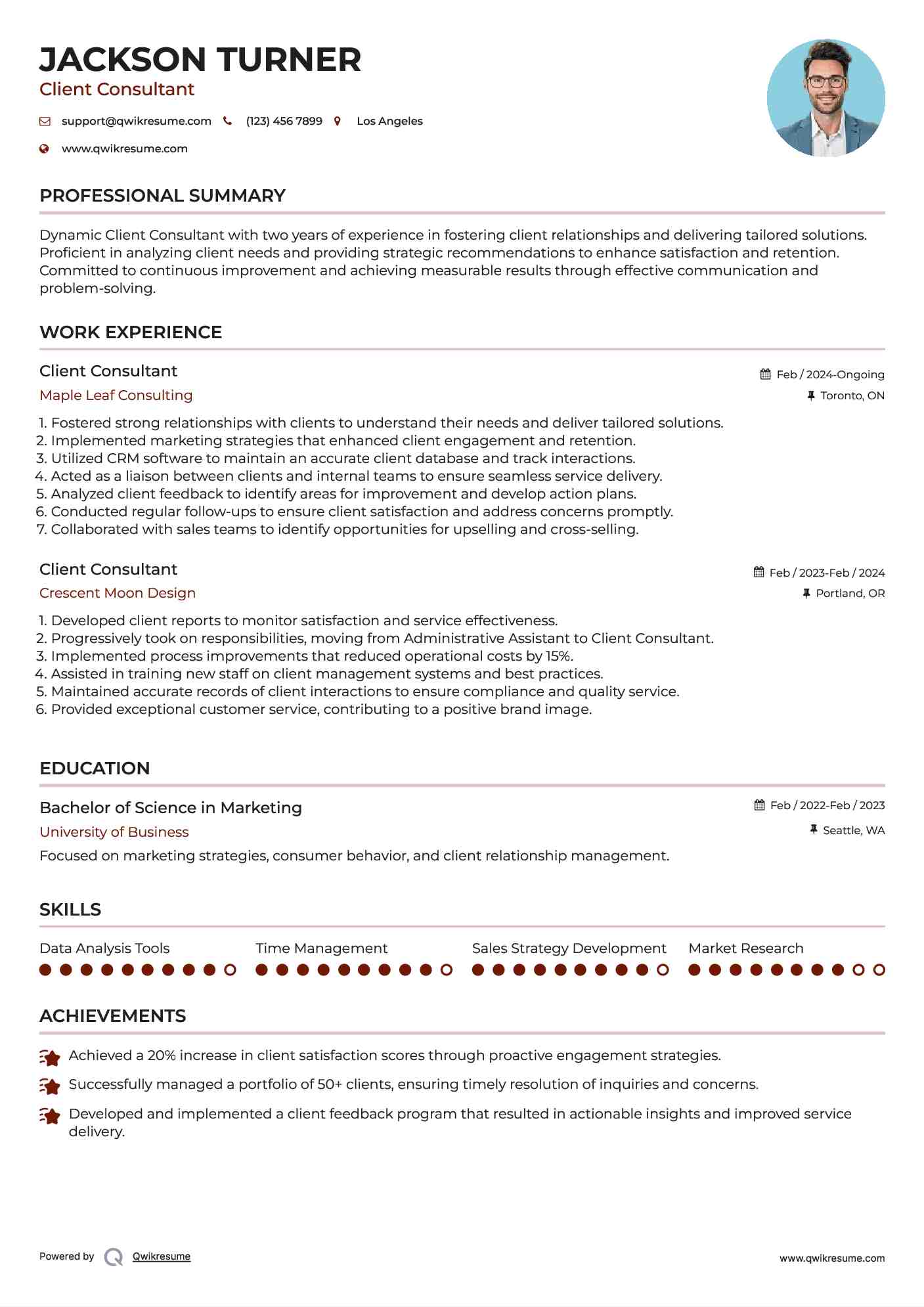Client Consultant Resume Model