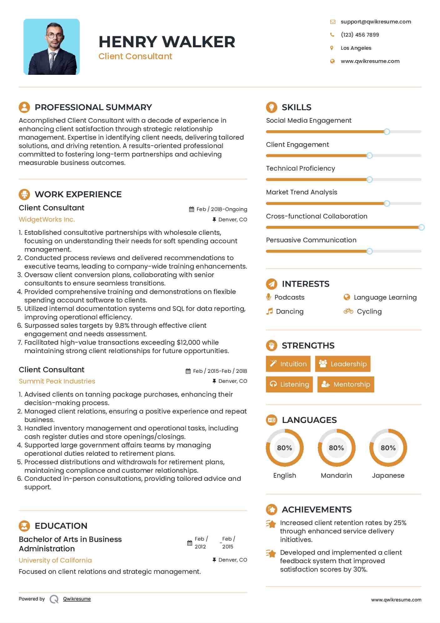 Client Consultant Resume Model