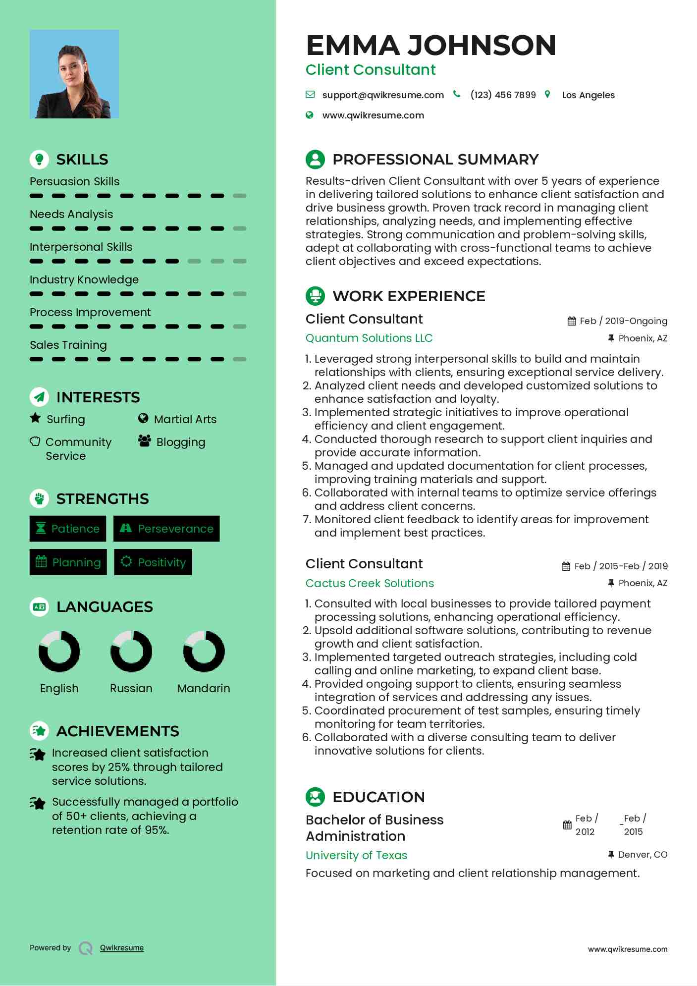 Client Consultant Resume Model