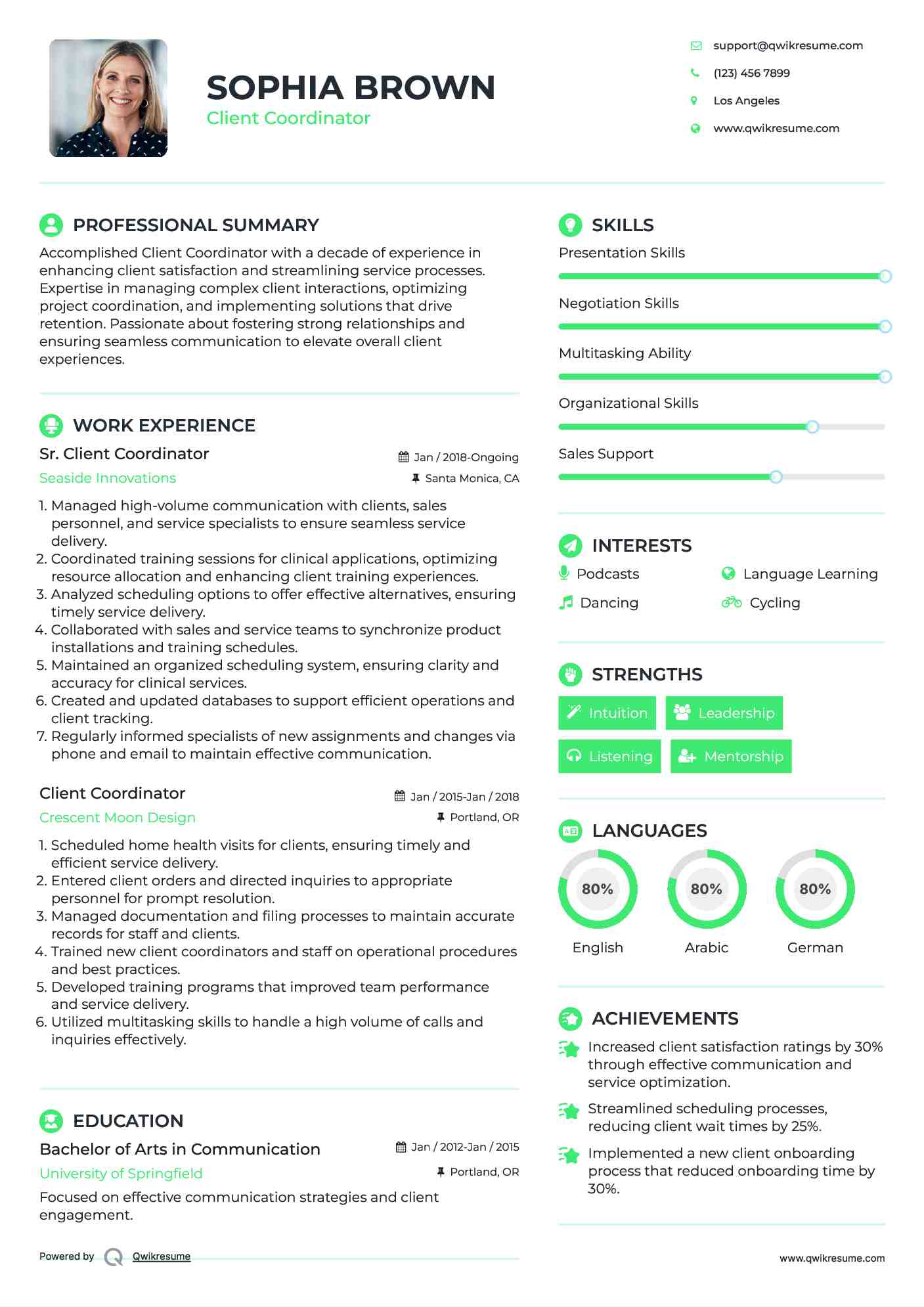 Sr. Client Coordinator Resume Model