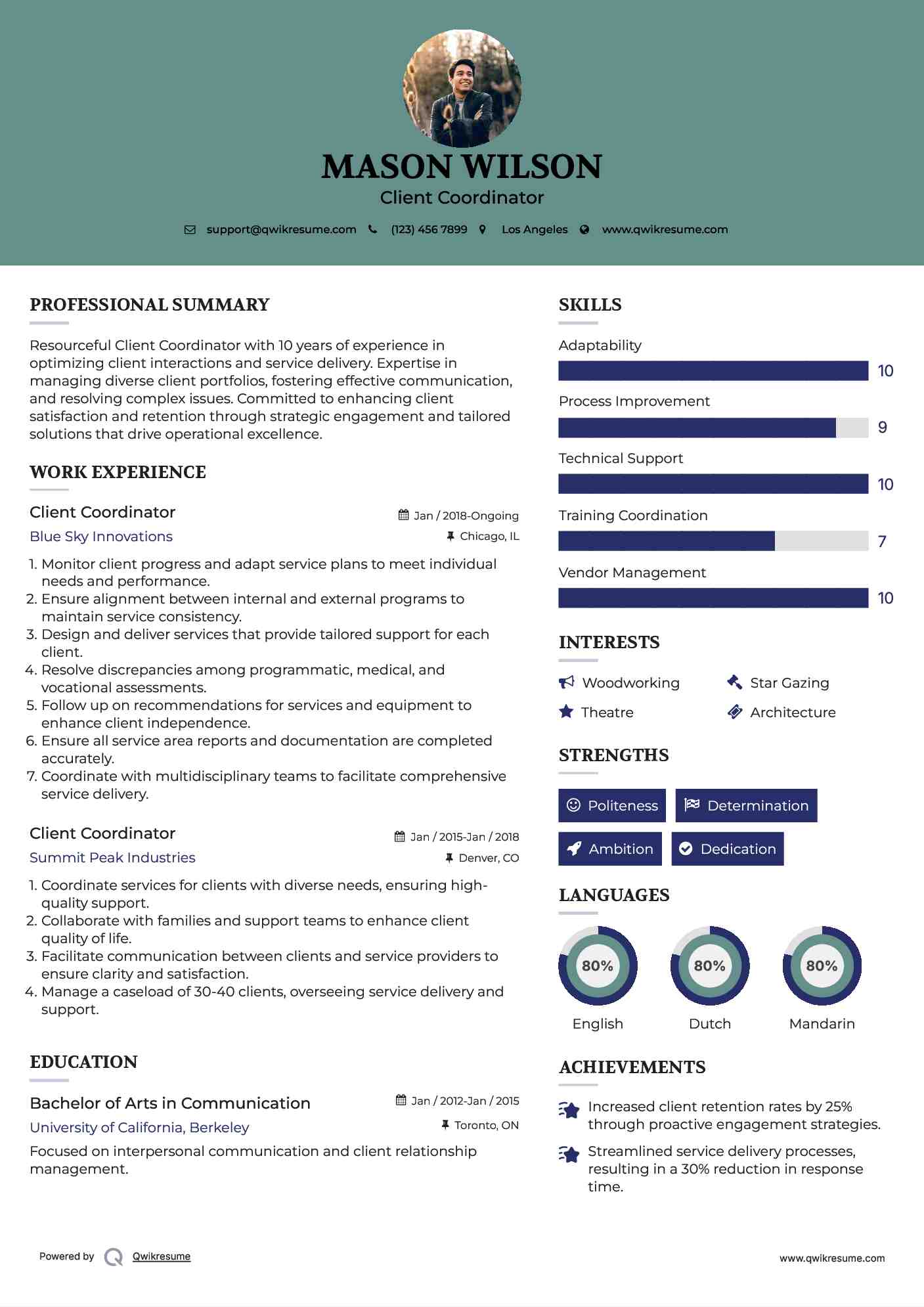 Client Coordinator Resume Format