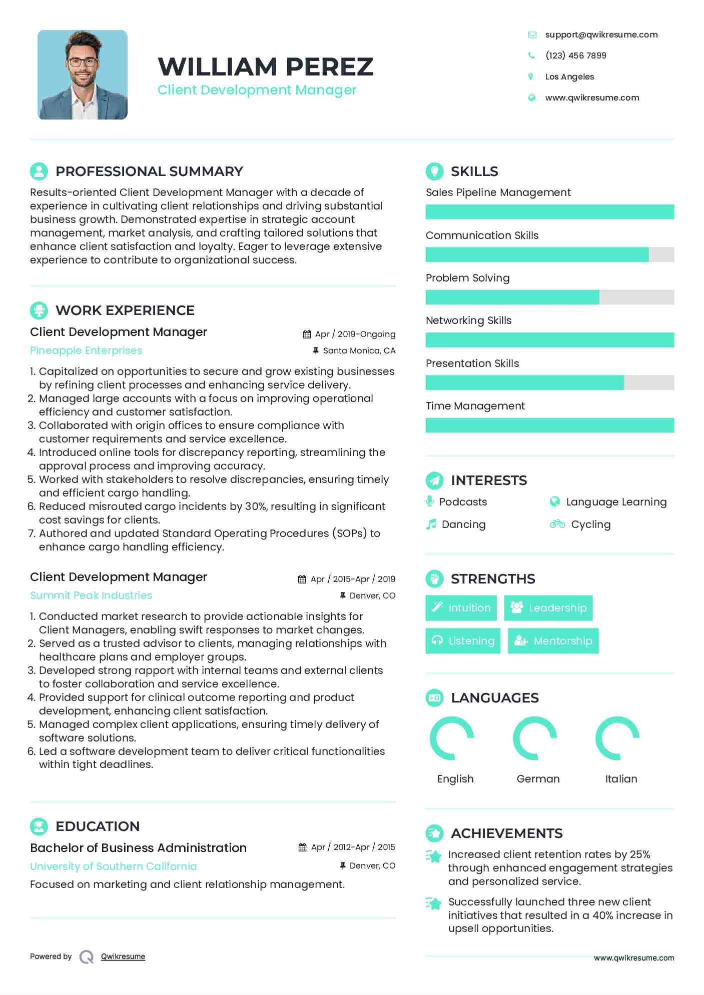 Client Development Manager Resume Format