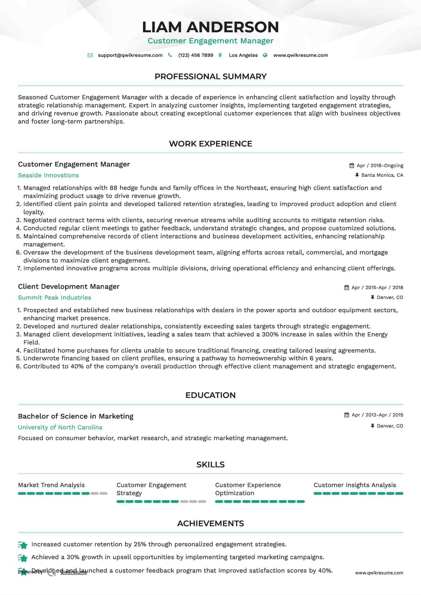 Customer Engagement Manager Resume Model