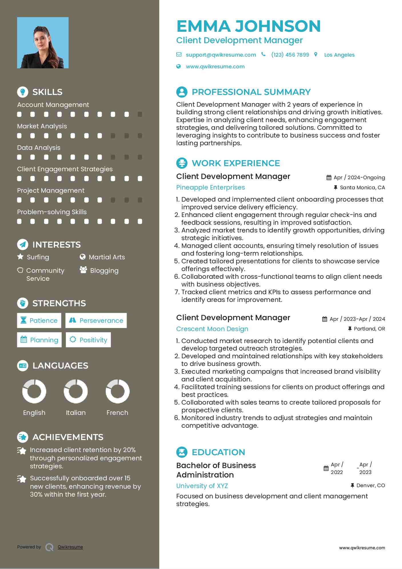 Client Development Manager Resume Example