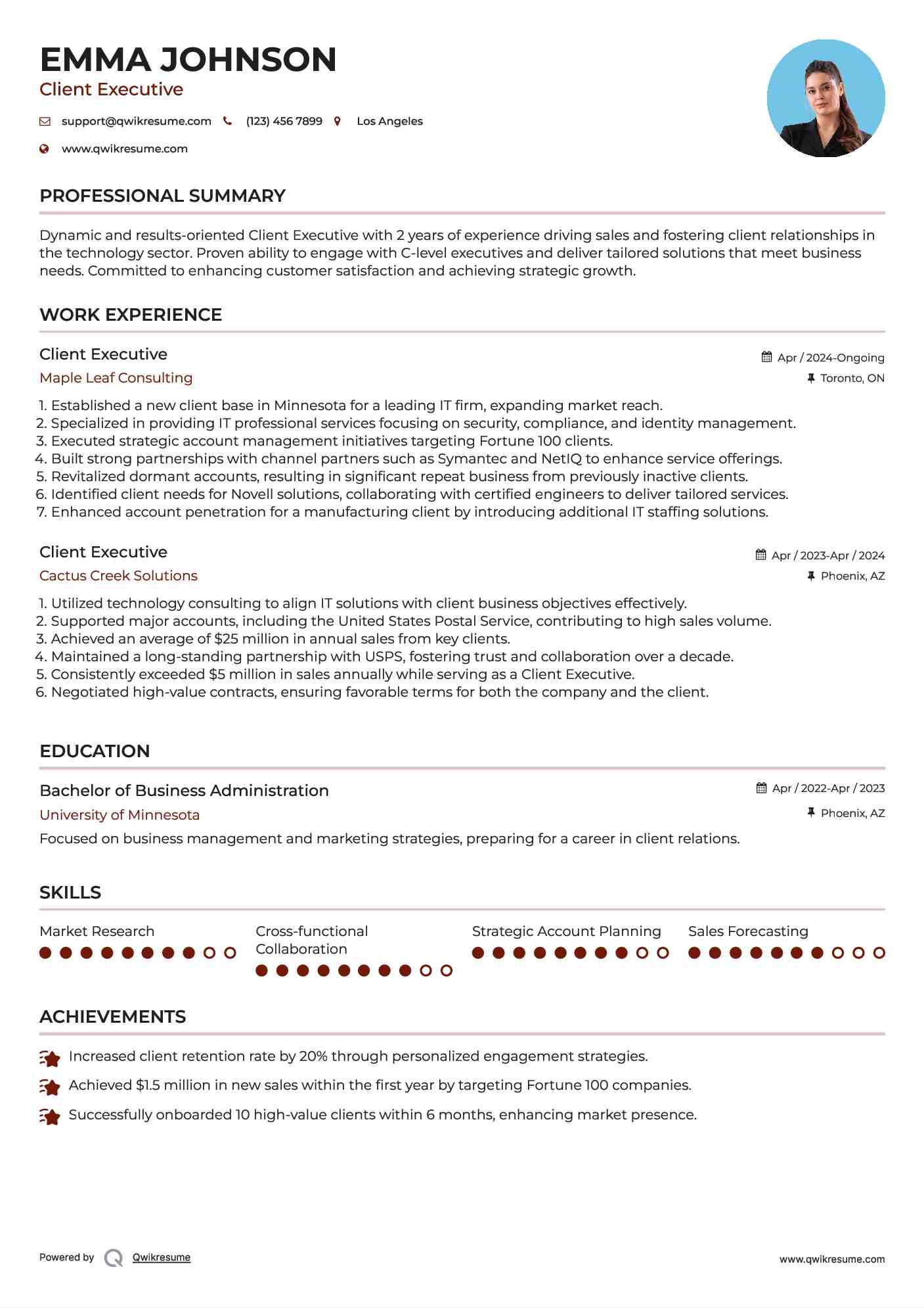Client Executive Resume Example