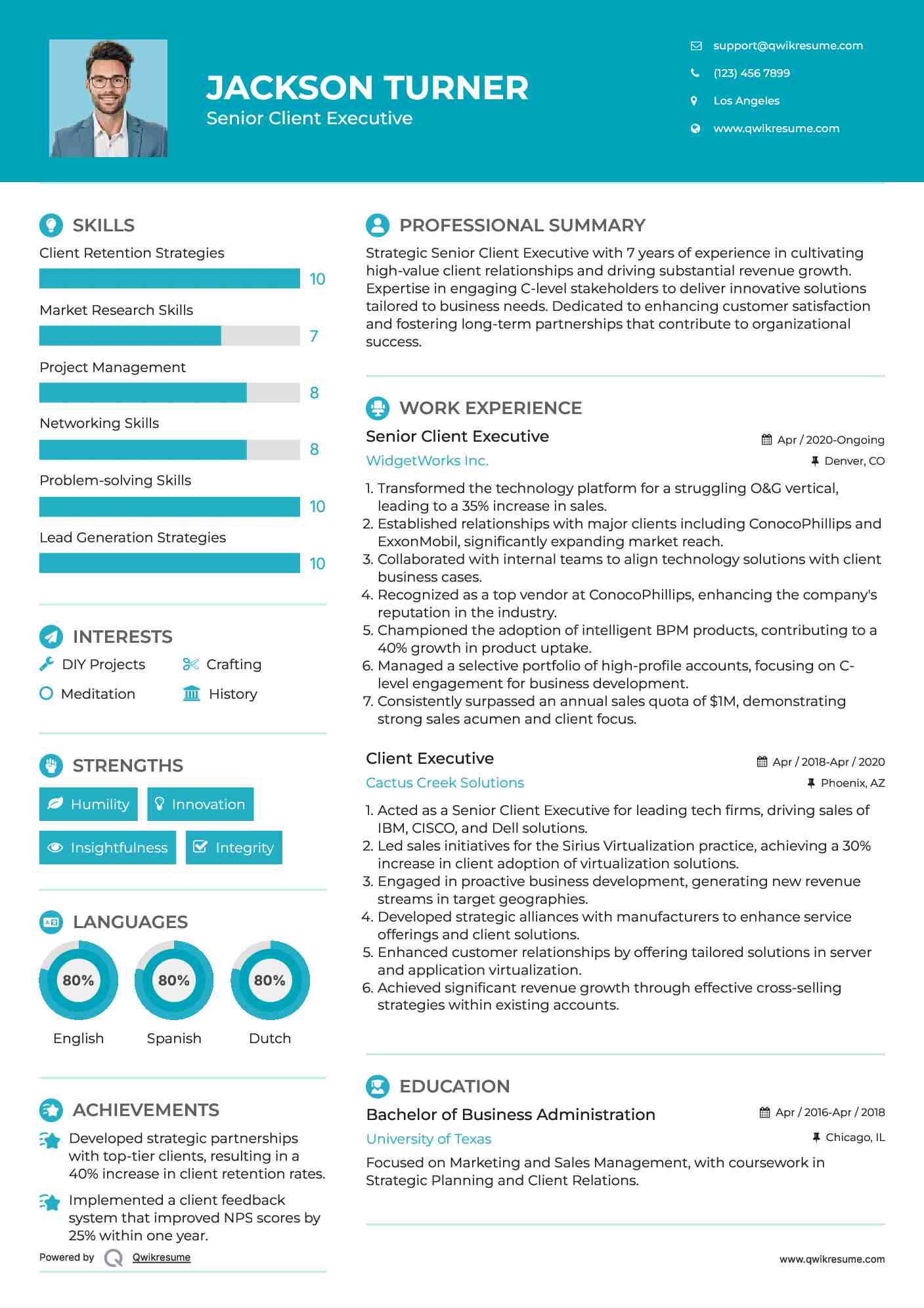 Senior Client Executive Resume Example