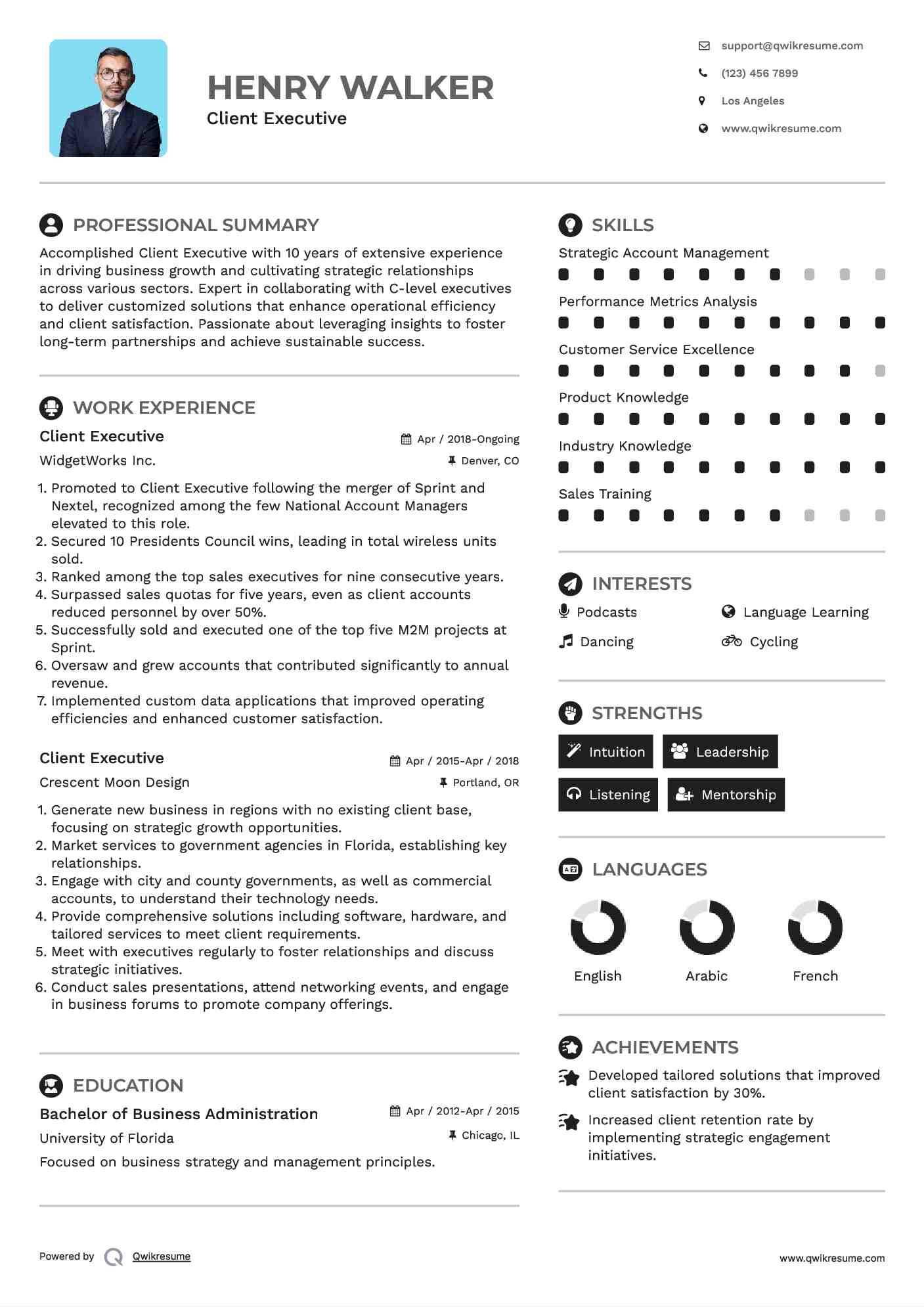 Client Executive Resume Format