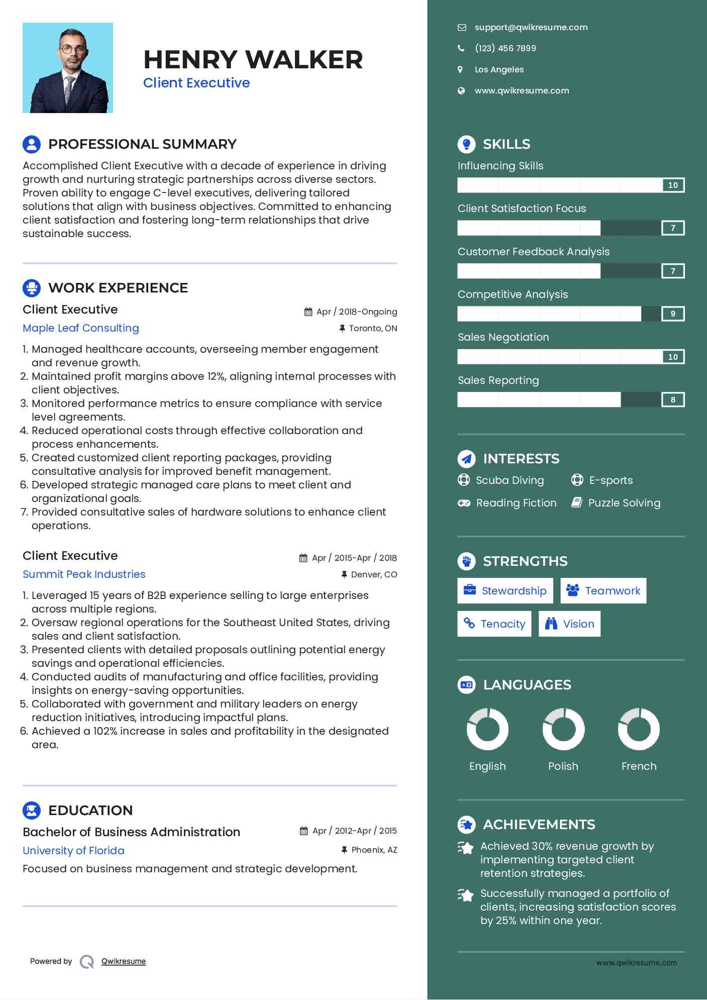 Client Executive Resume Format