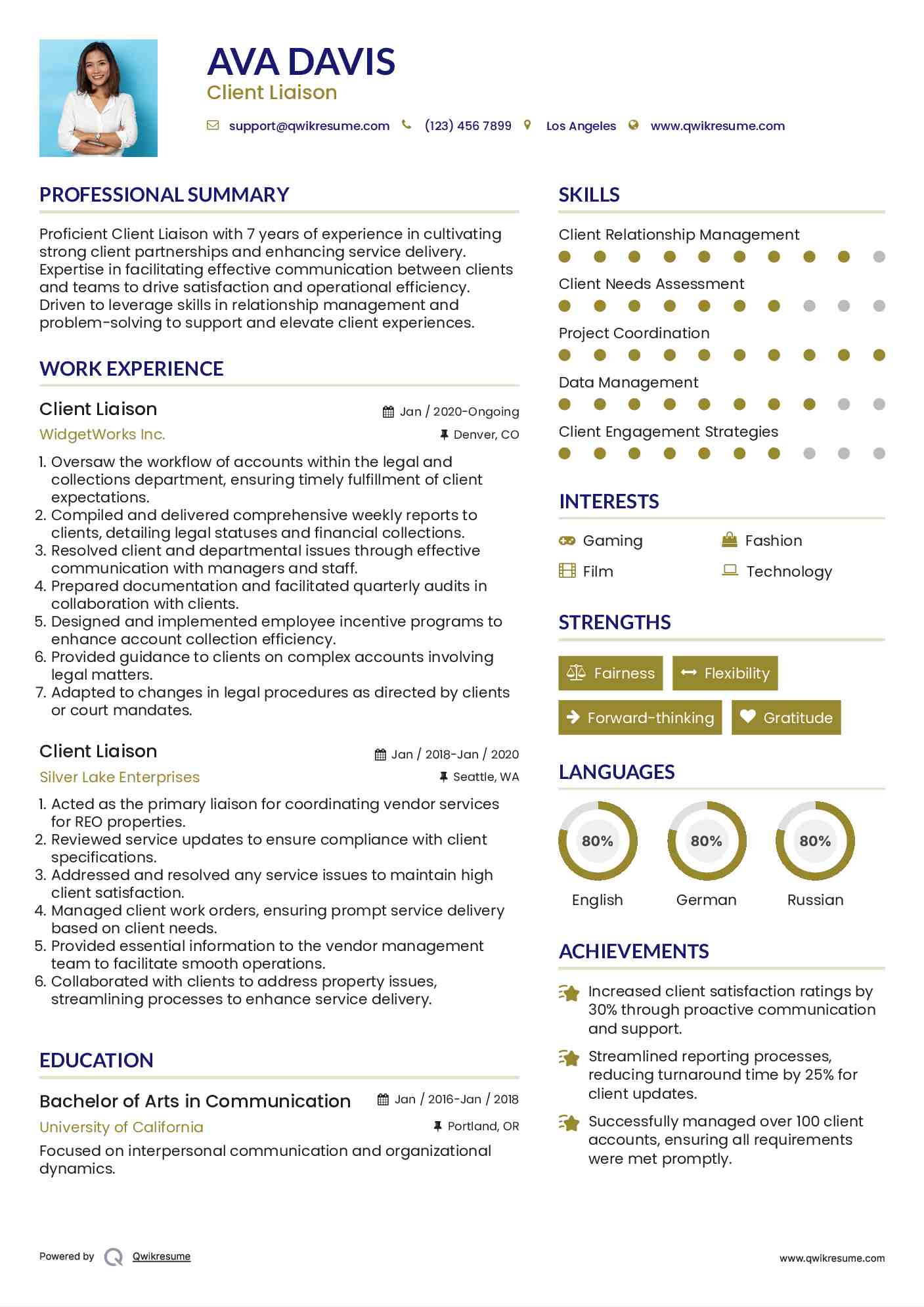 Client Liaison Resume Template