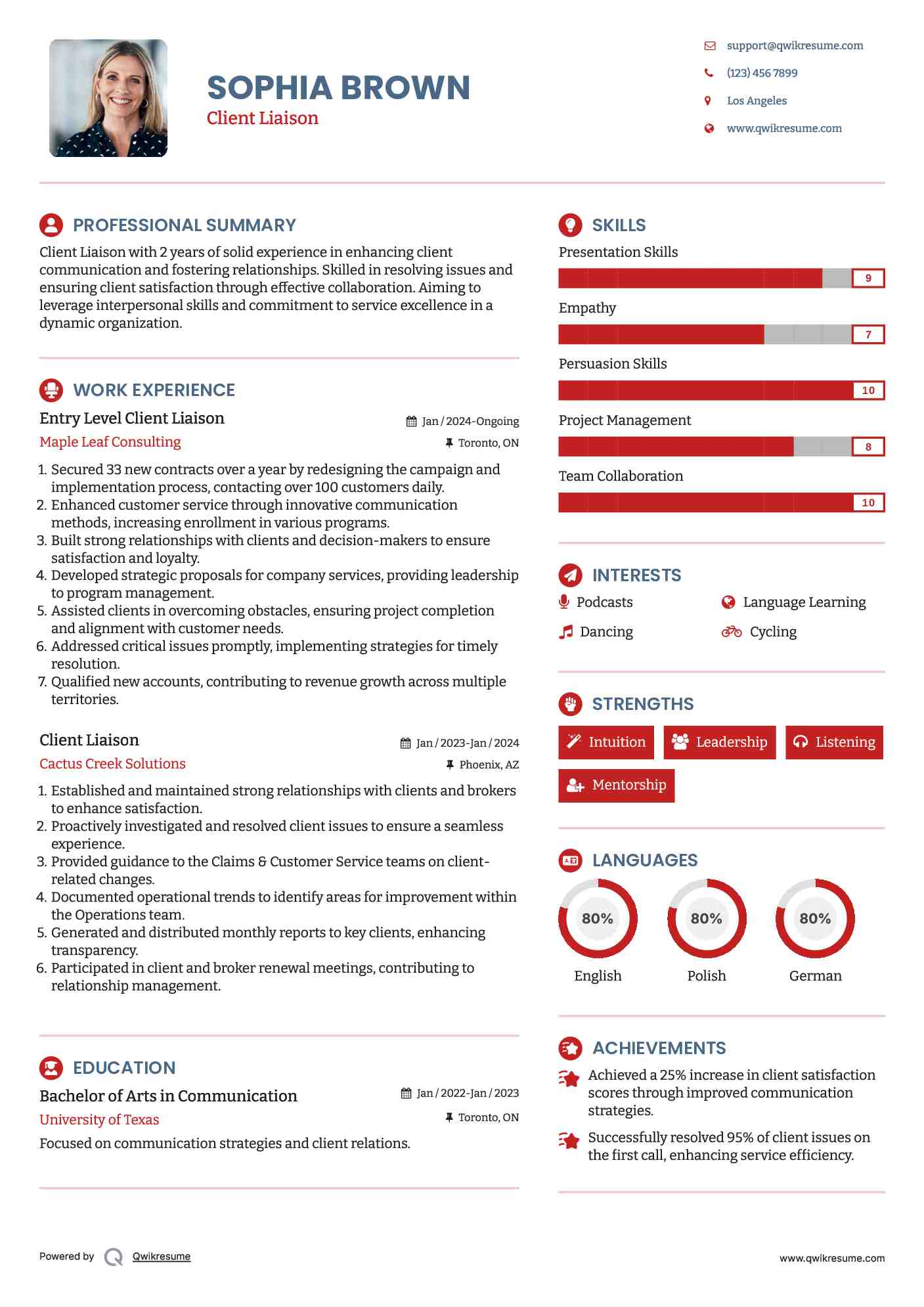 Entry Level Client Liaison  Resume Sample