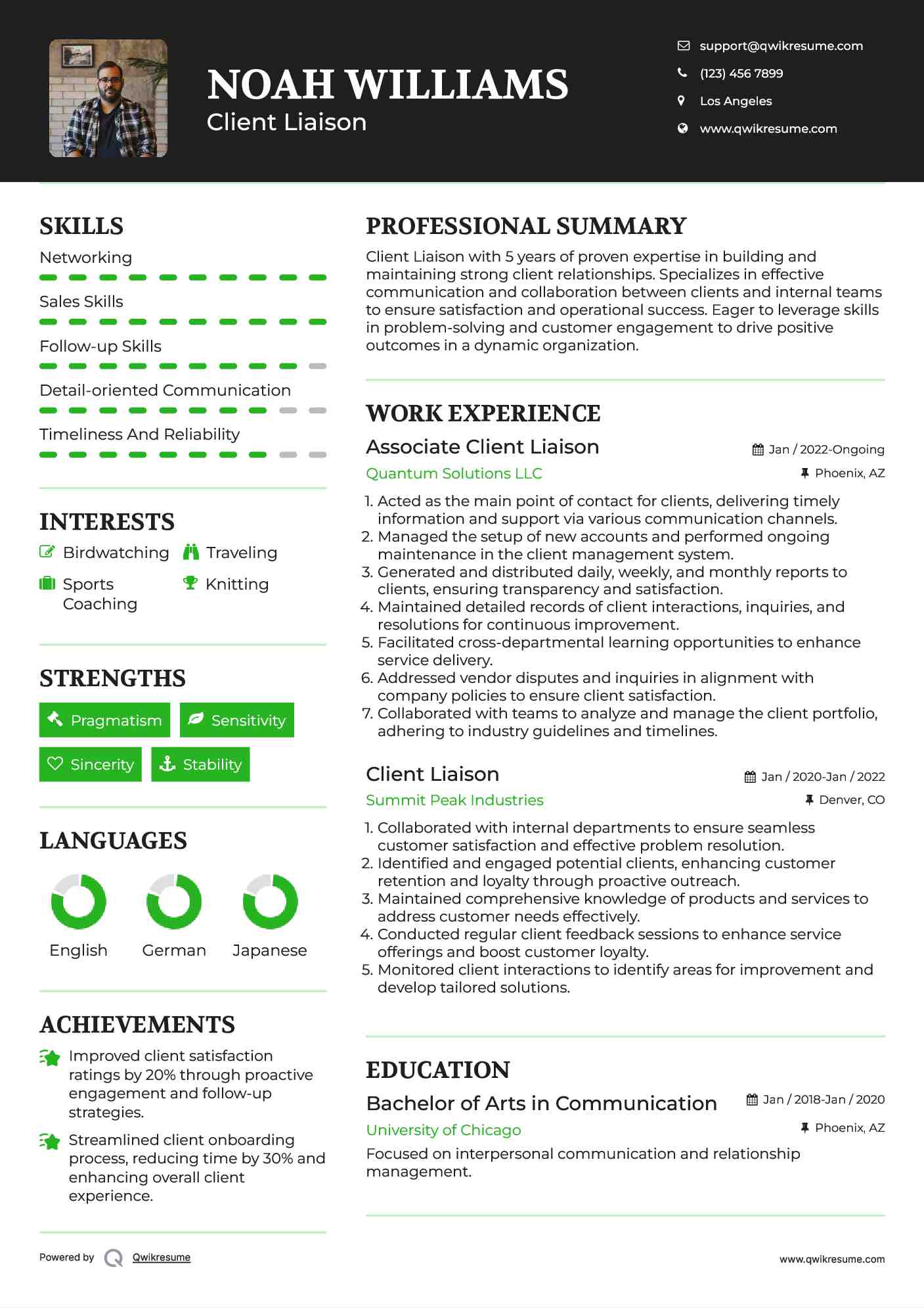 Associate Client Liaison Resume Model