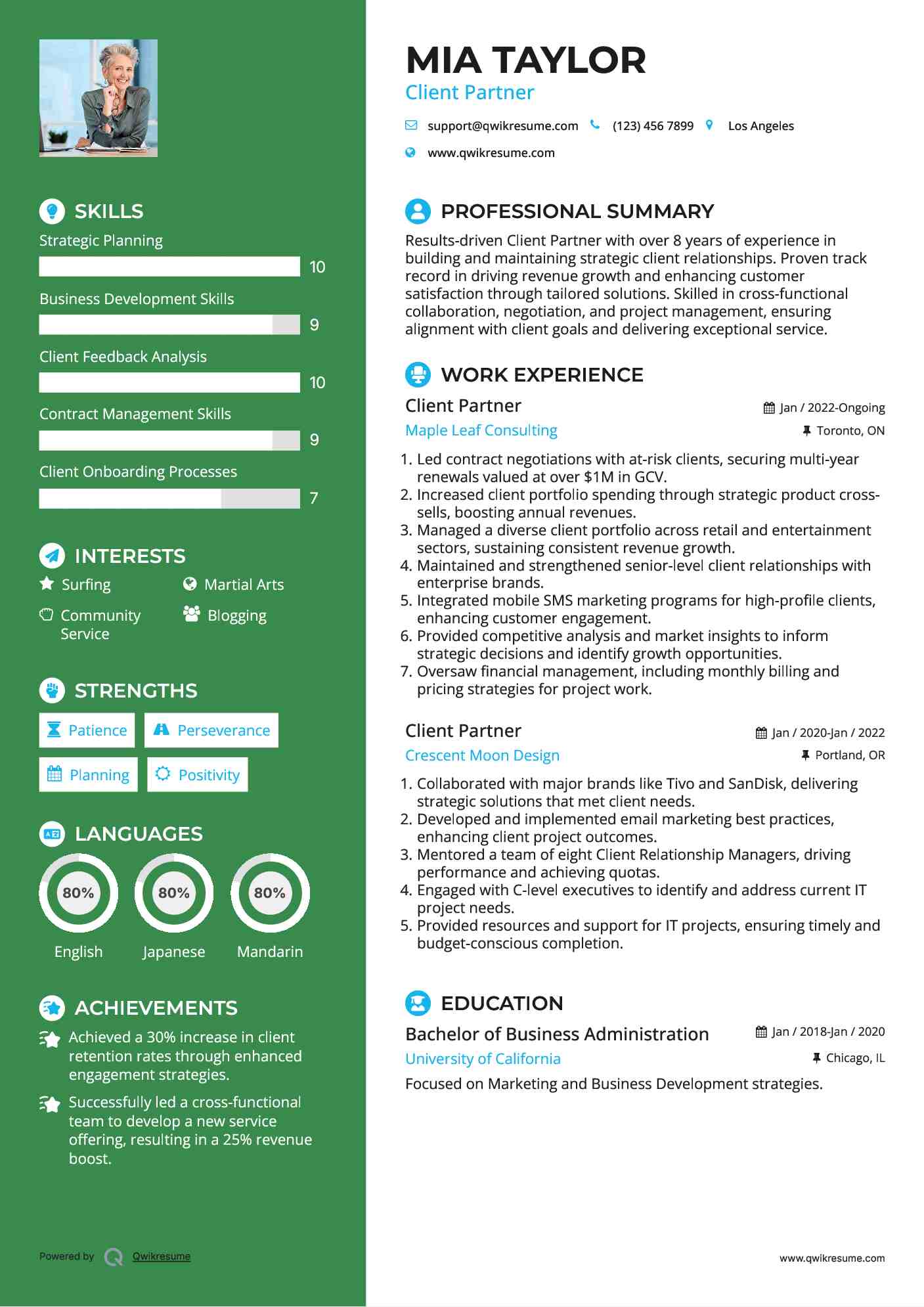 Client Partner Resume Template