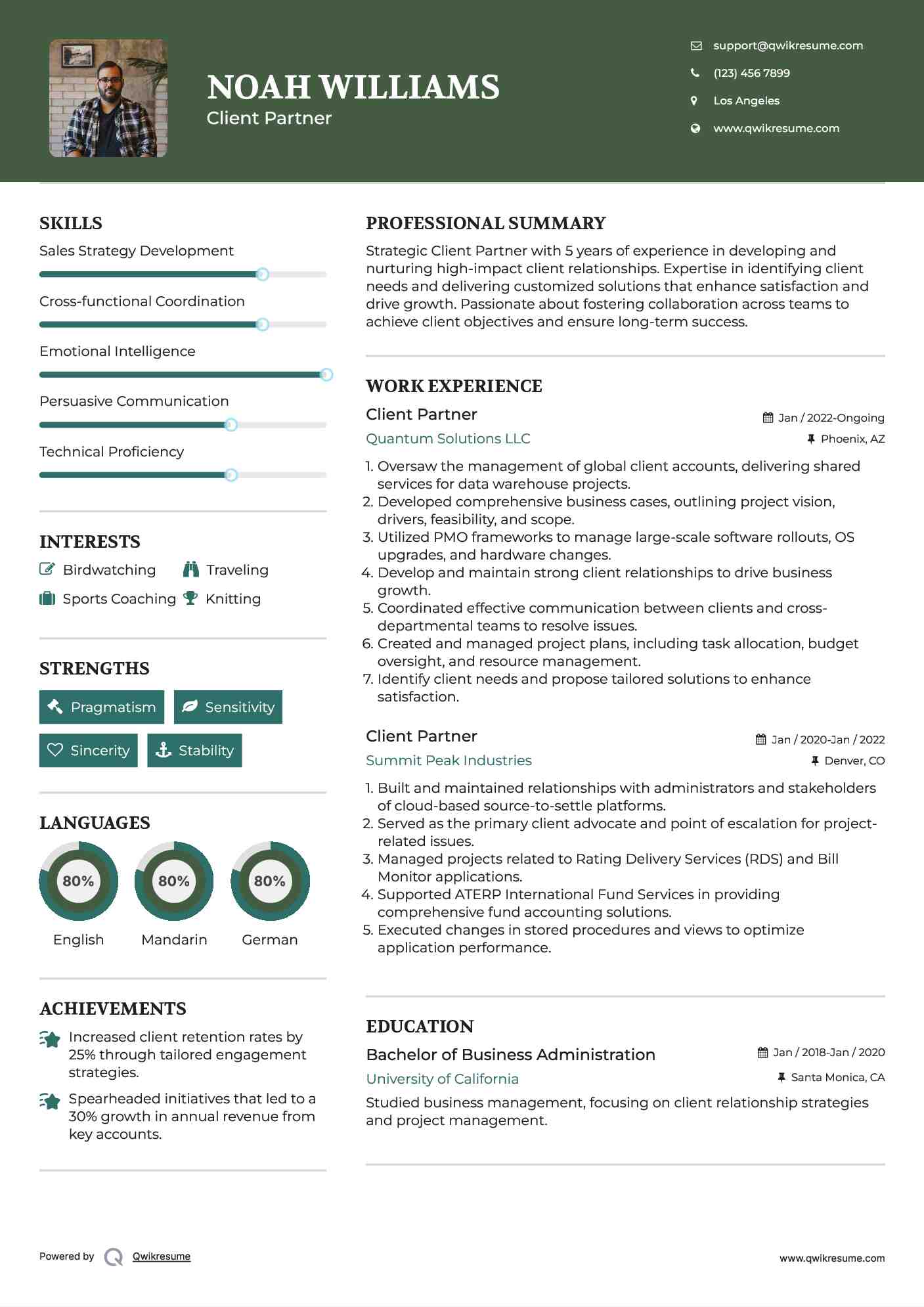 Client Partner Resume Sample