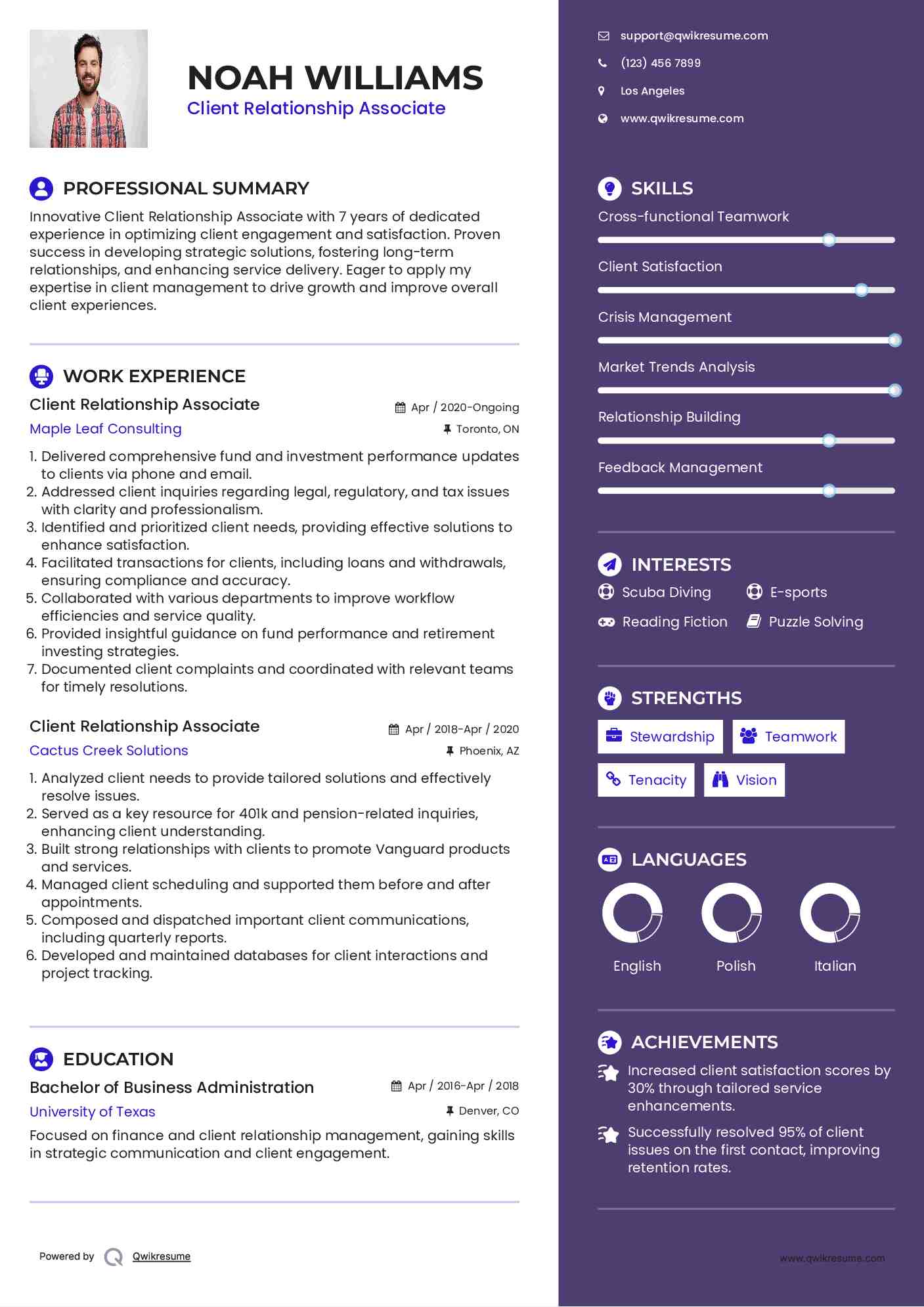Client Relationship Associate Resume Template