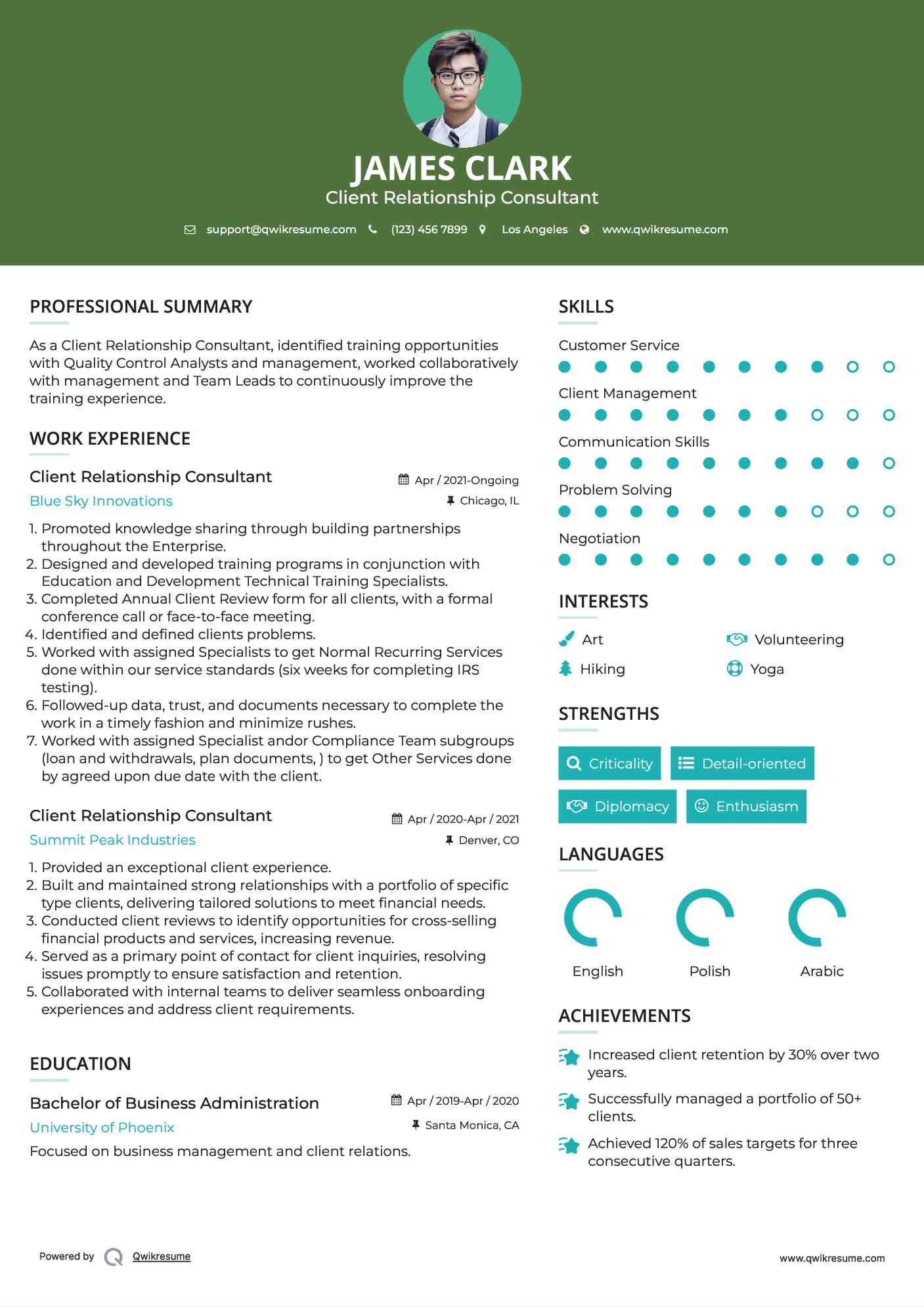 Client Relationship Consultant Resume Template