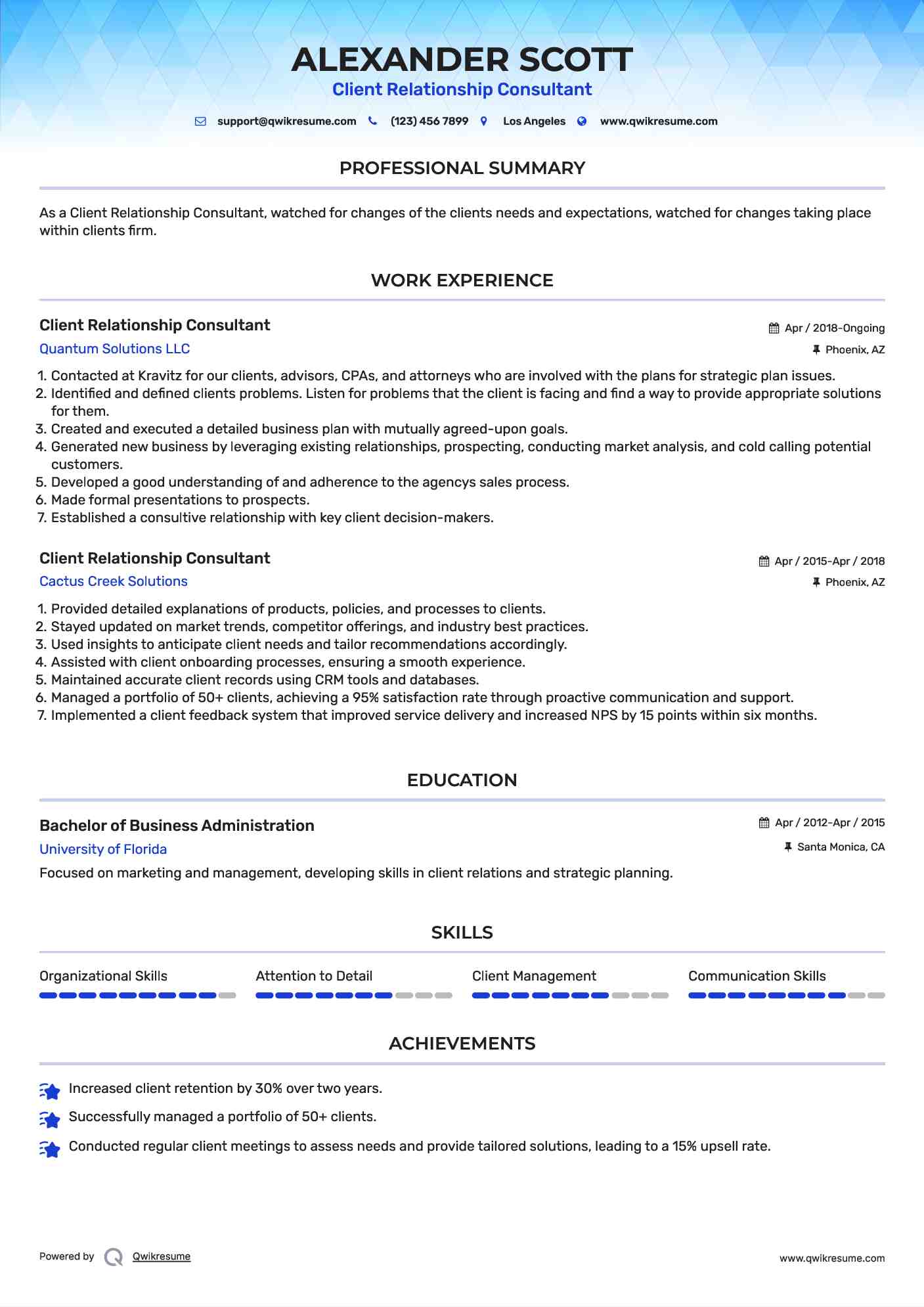 Client Relationship Consultant Resume Template