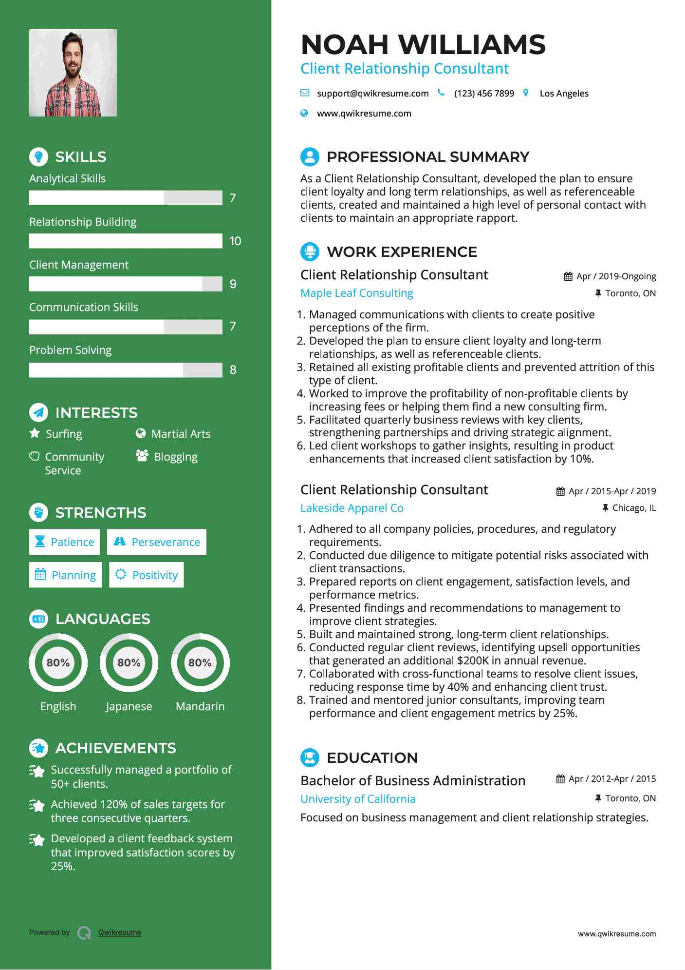 Client Relationship Consultant Resume Sample