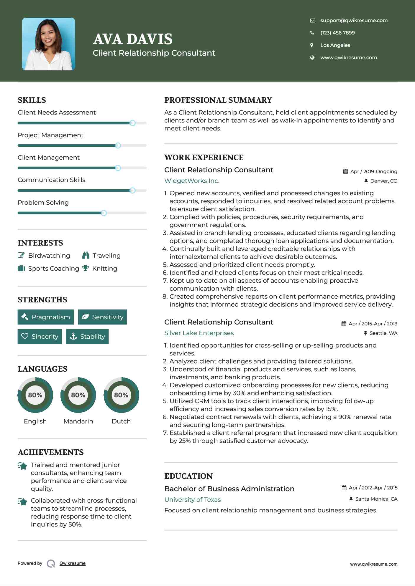 Client Relationship Consultant Resume Model