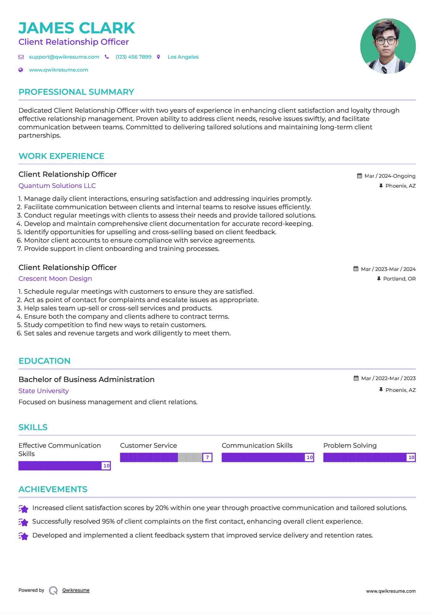 Client Relationship Officer Resume Model
