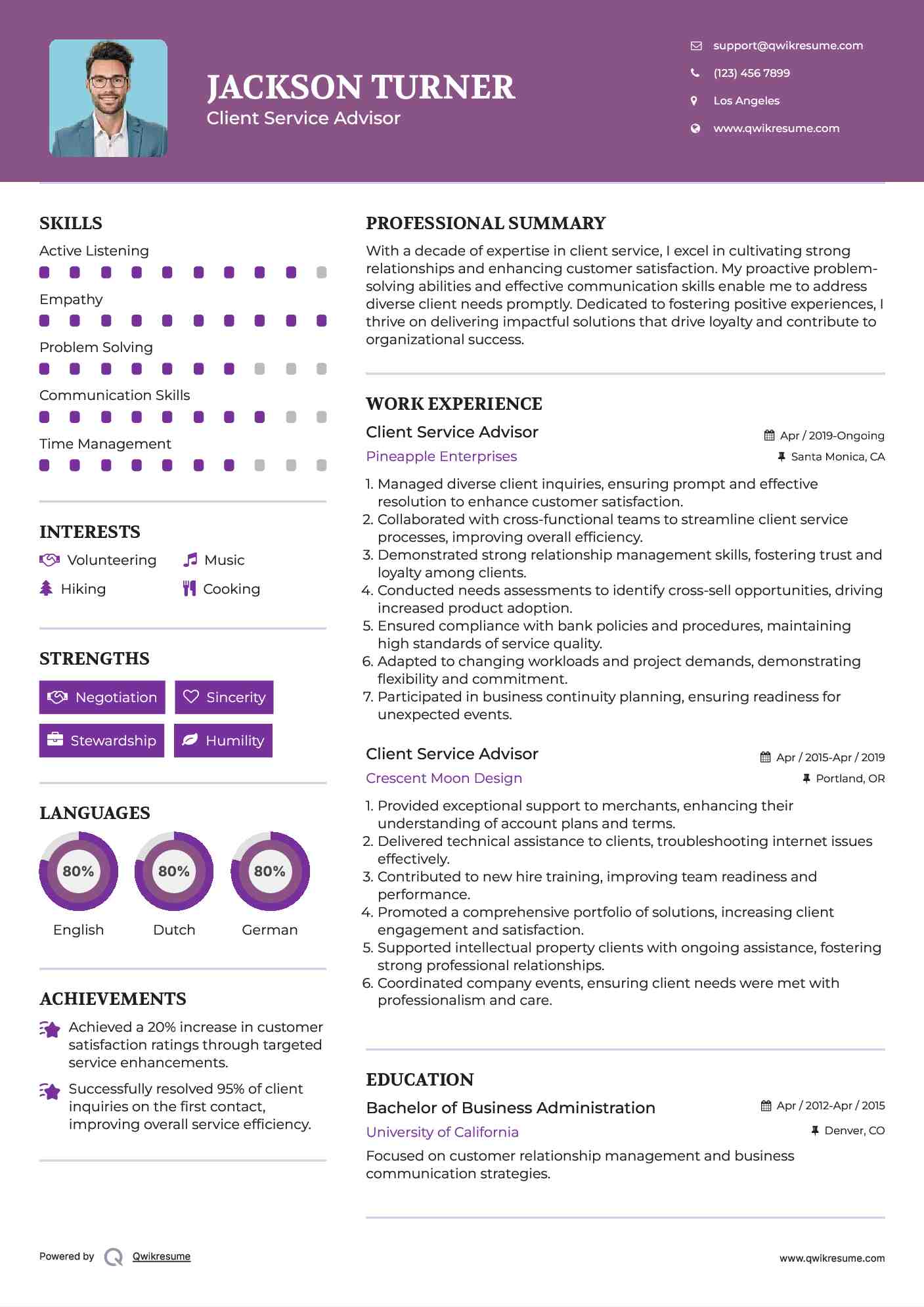 Client Service Advisor Resume Format