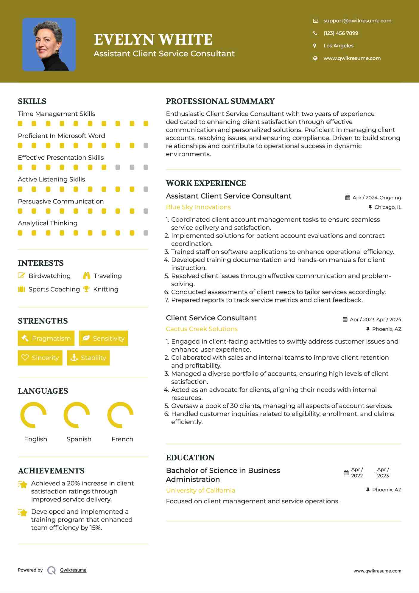 Assistant Client Service Consultant Resume Example