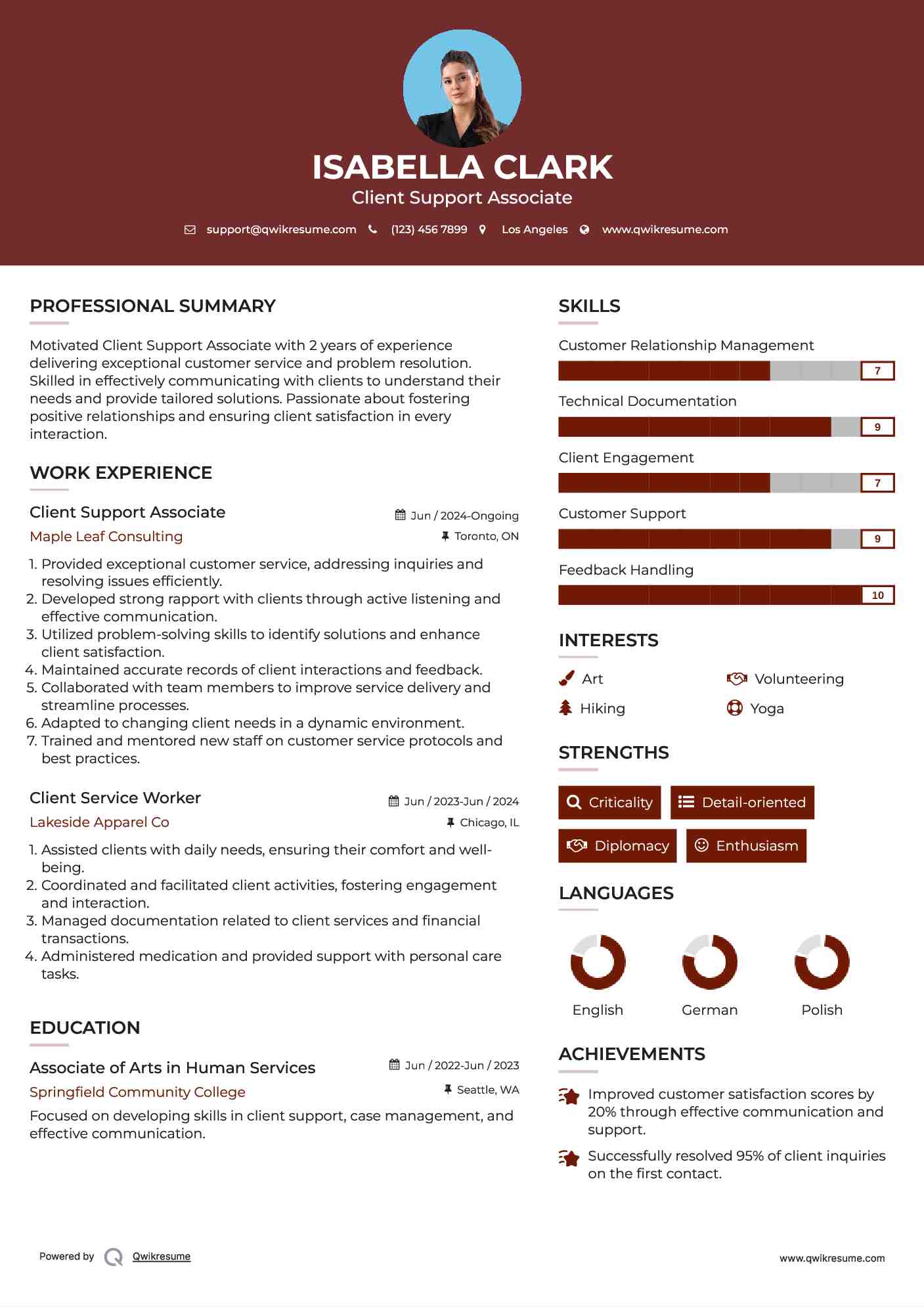 Client Support Associate Resume Format