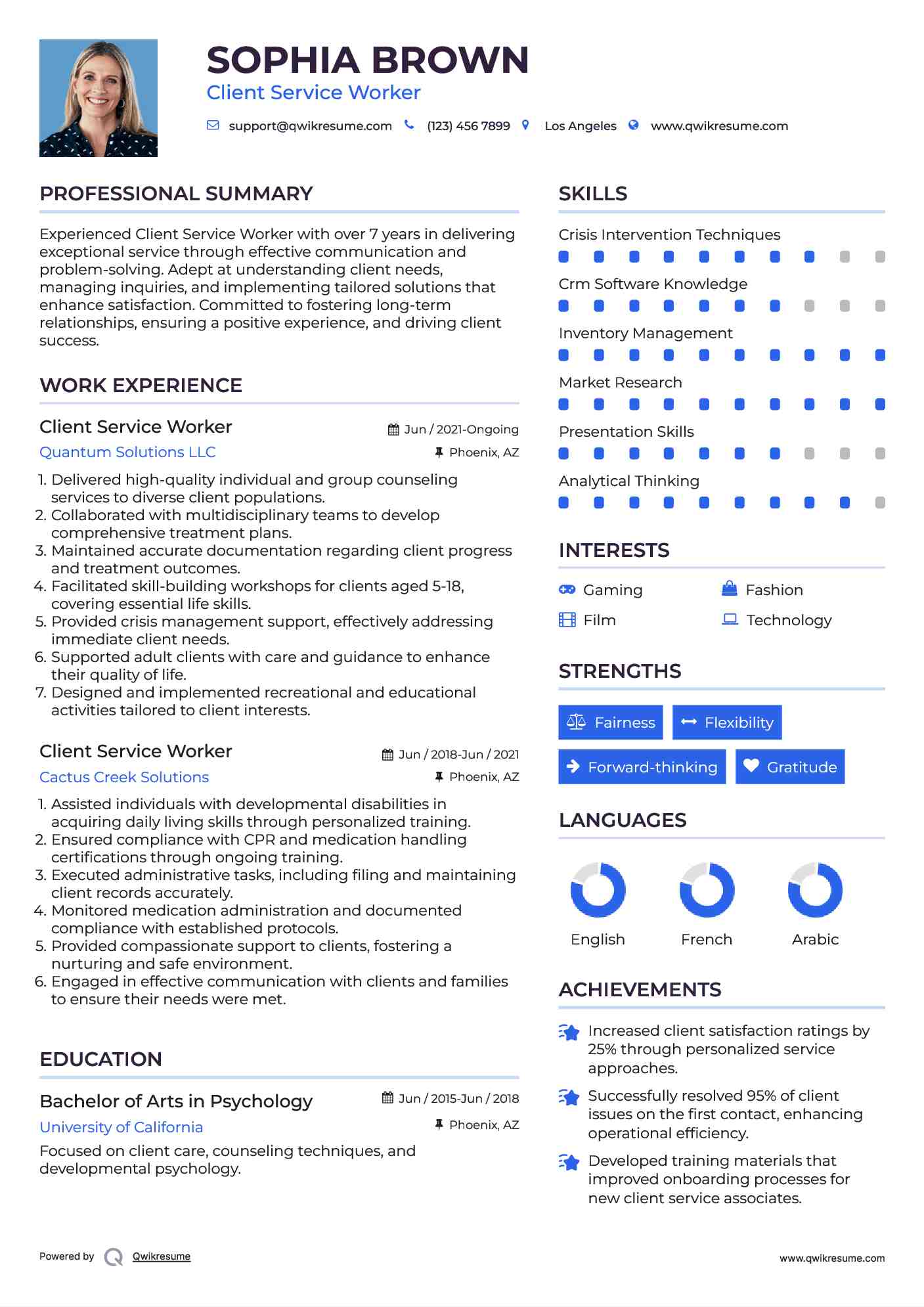 Client Service Worker Resume Example