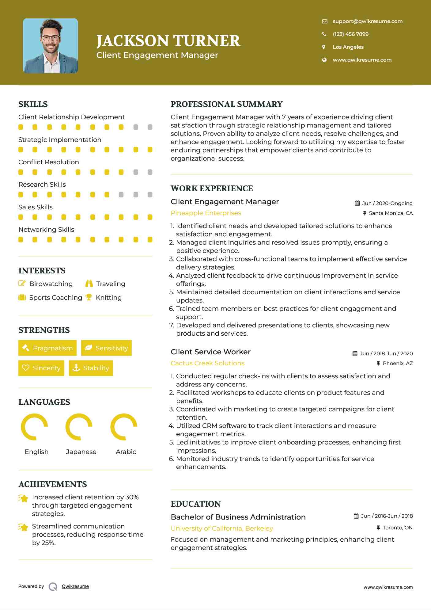 Client Engagement Manager Resume Template