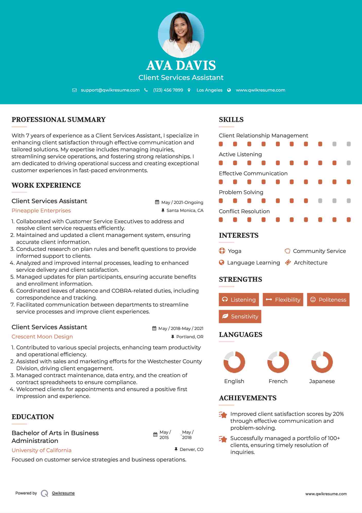 Client Services Assistant Resume Sample