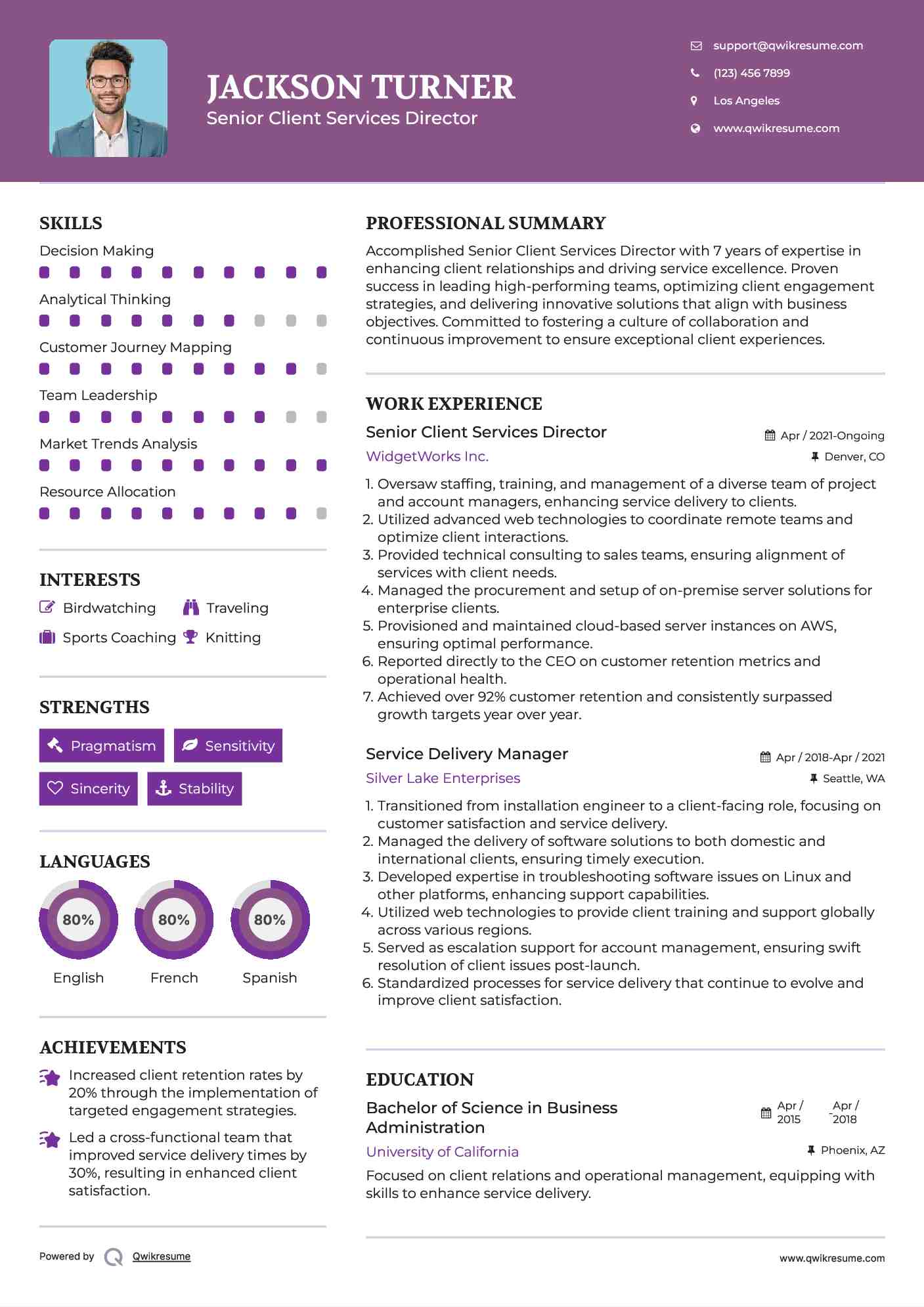 Senior Client Services Director Resume Model